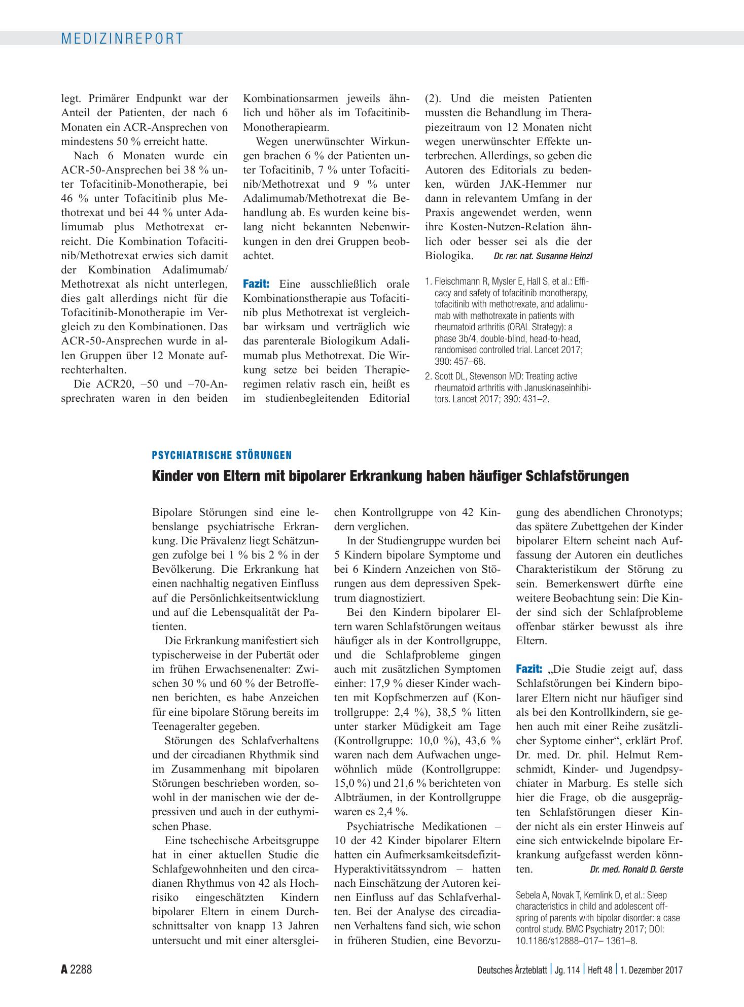 Vorschauseite 1: Psychiatrische Störungen: Kinder von Eltern mit bipolarer Erkrankung haben häufiger Schlafstörungen – Deutsches Ärzteblatt