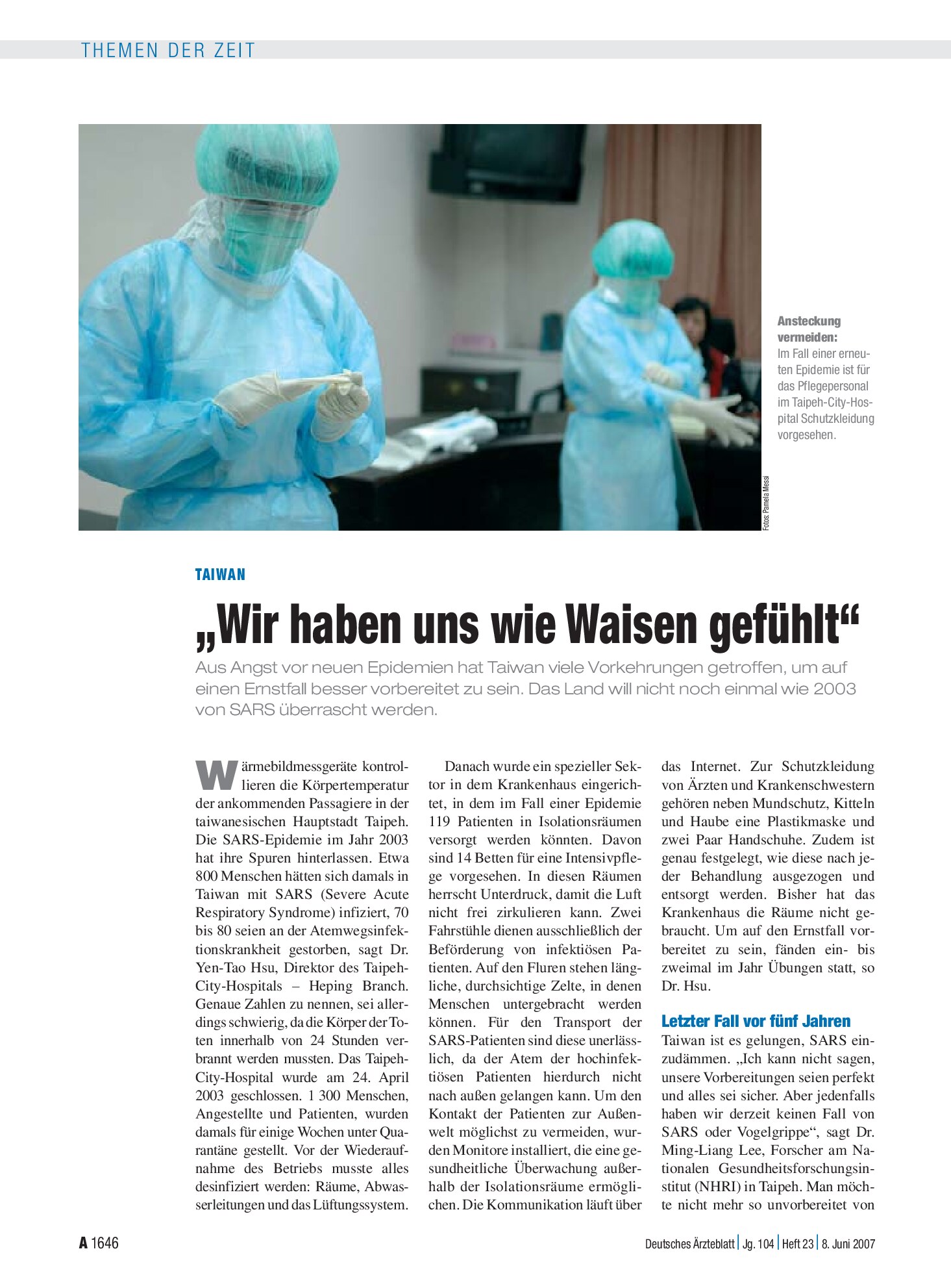 Vorschauseite 1: Taiwan: „Wir haben uns wie Waisen gefühlt“ – Deutsches Ärzteblatt