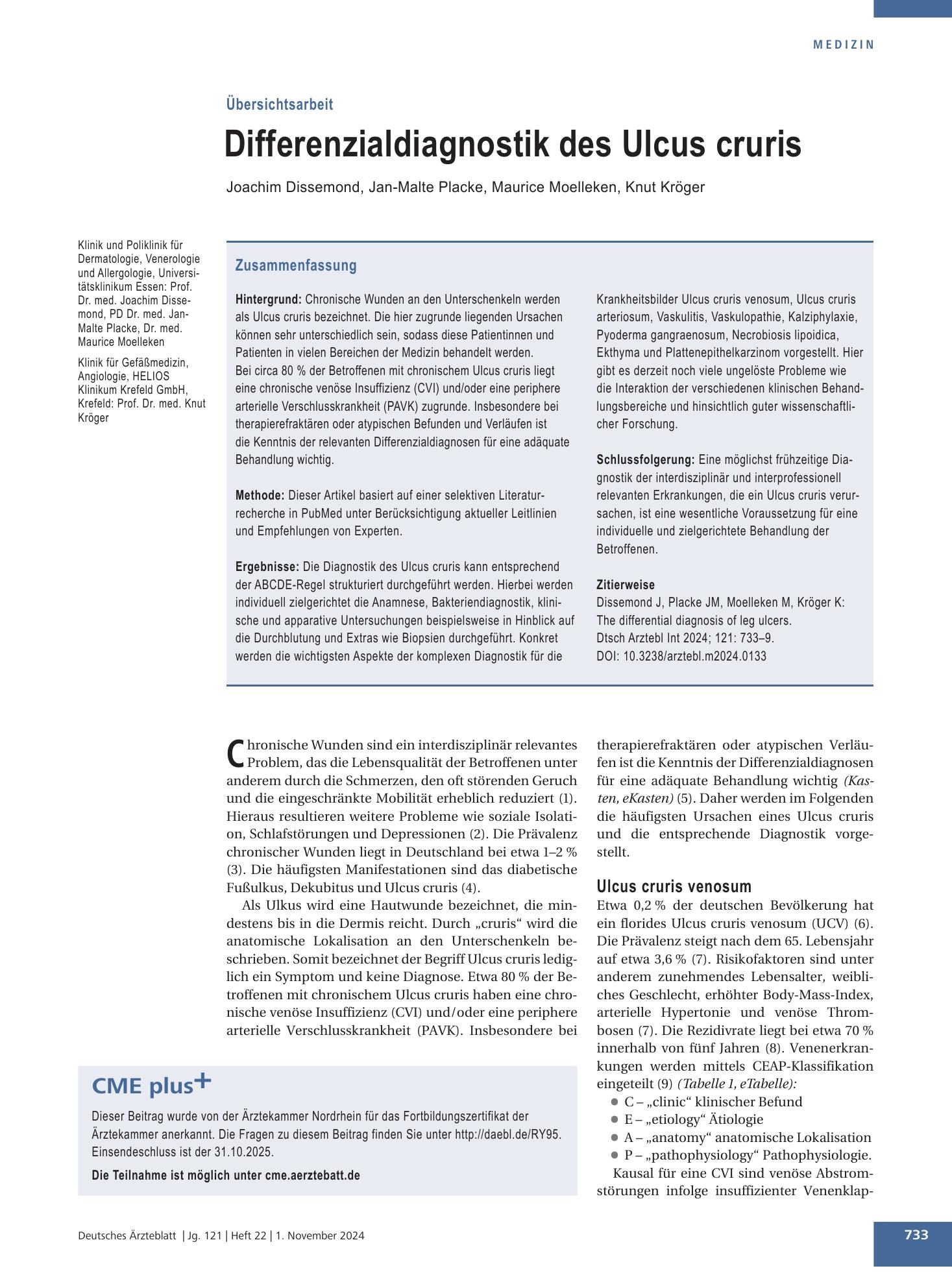 Vorschauseite 1: Differenzialdiagnostik des Ulcus cruris – Deutsches Ärzteblatt