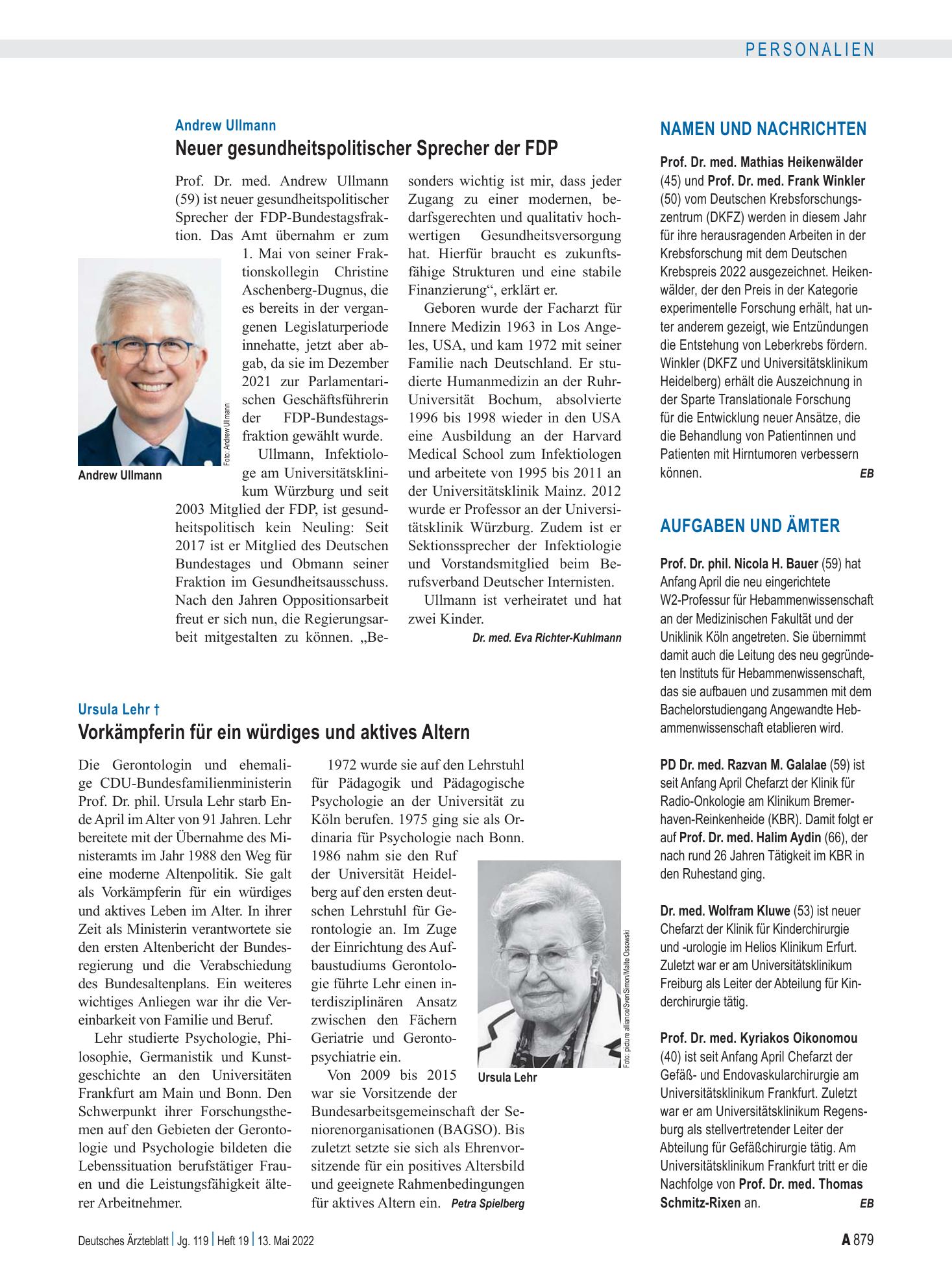 Vorschauseite 1: Aufgaben und Ämter – Deutsches Ärzteblatt