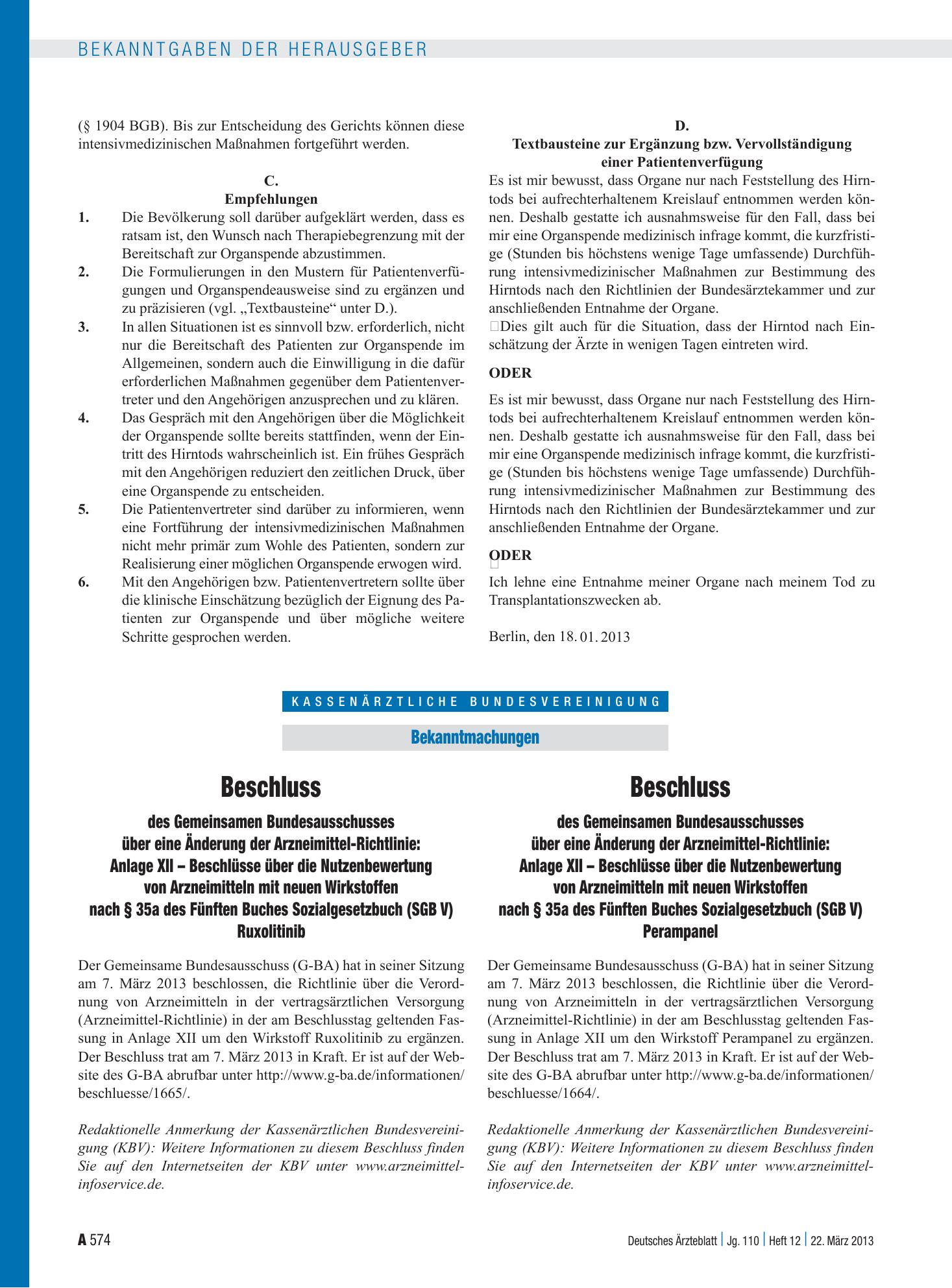 Vorschauseite 1: Beschluss des Gemeinsamen Bundesausschusses über eine Änderung der Arzneimittel-Richtlinie: Anlage XII – Beschlüsse über die Nutzenbewertung von Arzneimitteln mit neuen Wirkstoffe…