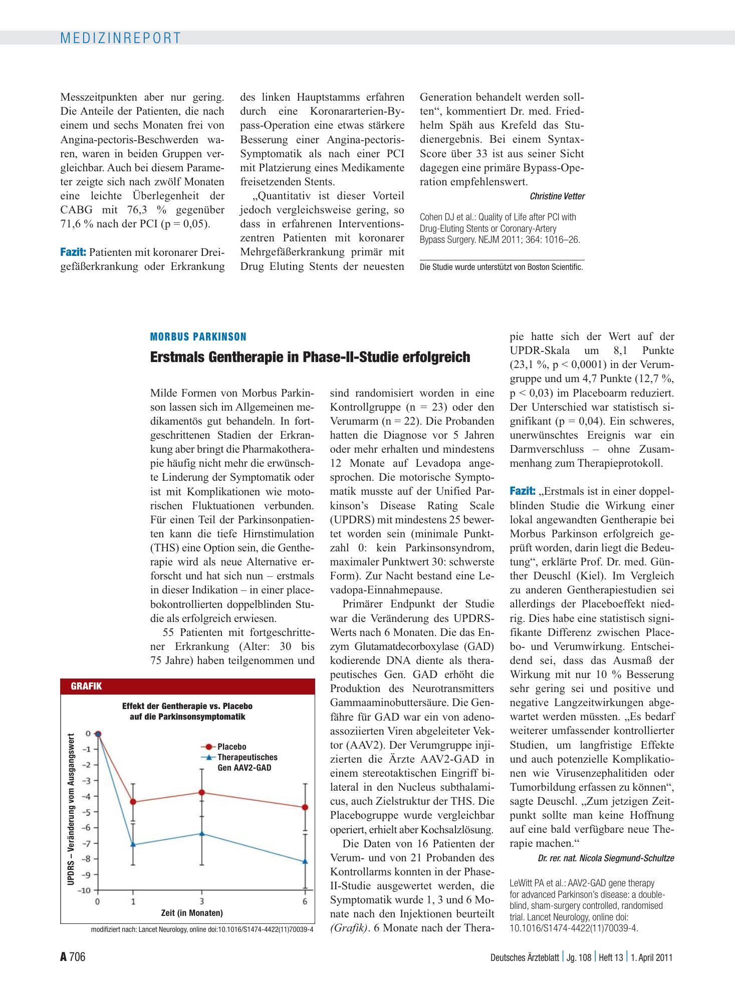 Vorschauseite 1: Morbus Parkinson: Erstmals Gentherapie in Phase-II-Studie erfolgreich – Deutsches Ärzteblatt