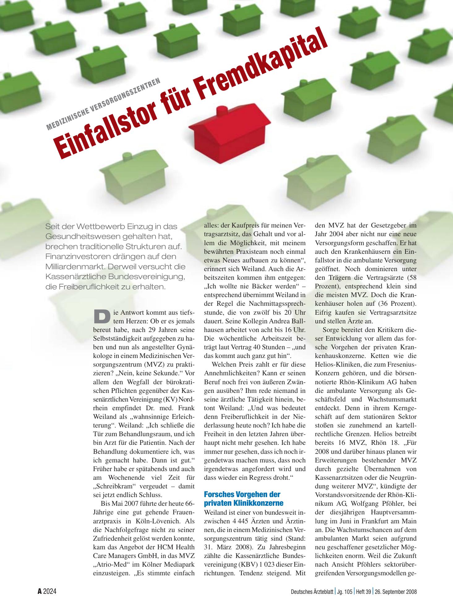 Vorschauseite 1: Medizinische Versorgungszentren: Einfallstor für Fremdkapital – Deutsches Ärzteblatt