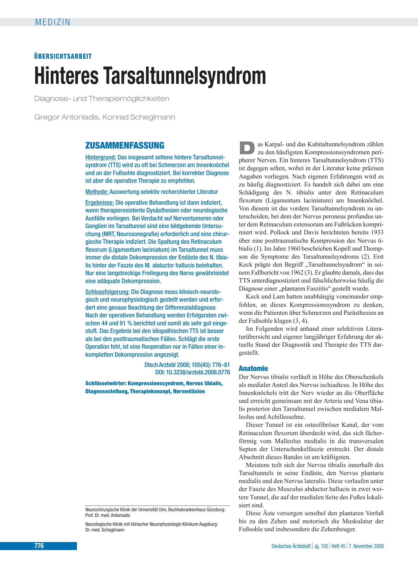 Vorschauseite 1: Hinteres Tarsaltunnelsyndrom – Deutsches Ärzteblatt