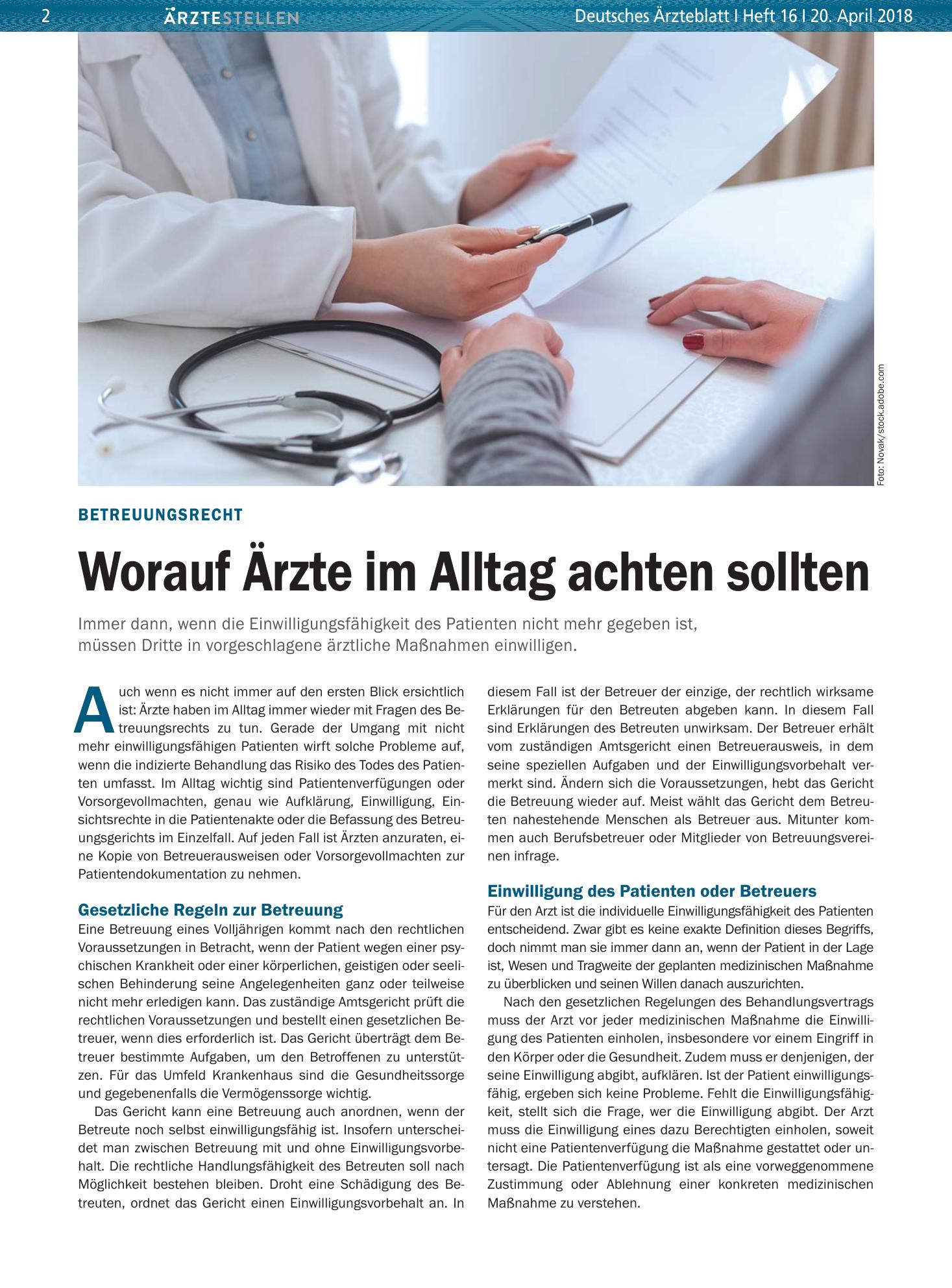 Vorschauseite 1: Betreuungsrecht: Worauf Ärzte im Alltag achten sollten – Deutsches Ärzteblatt