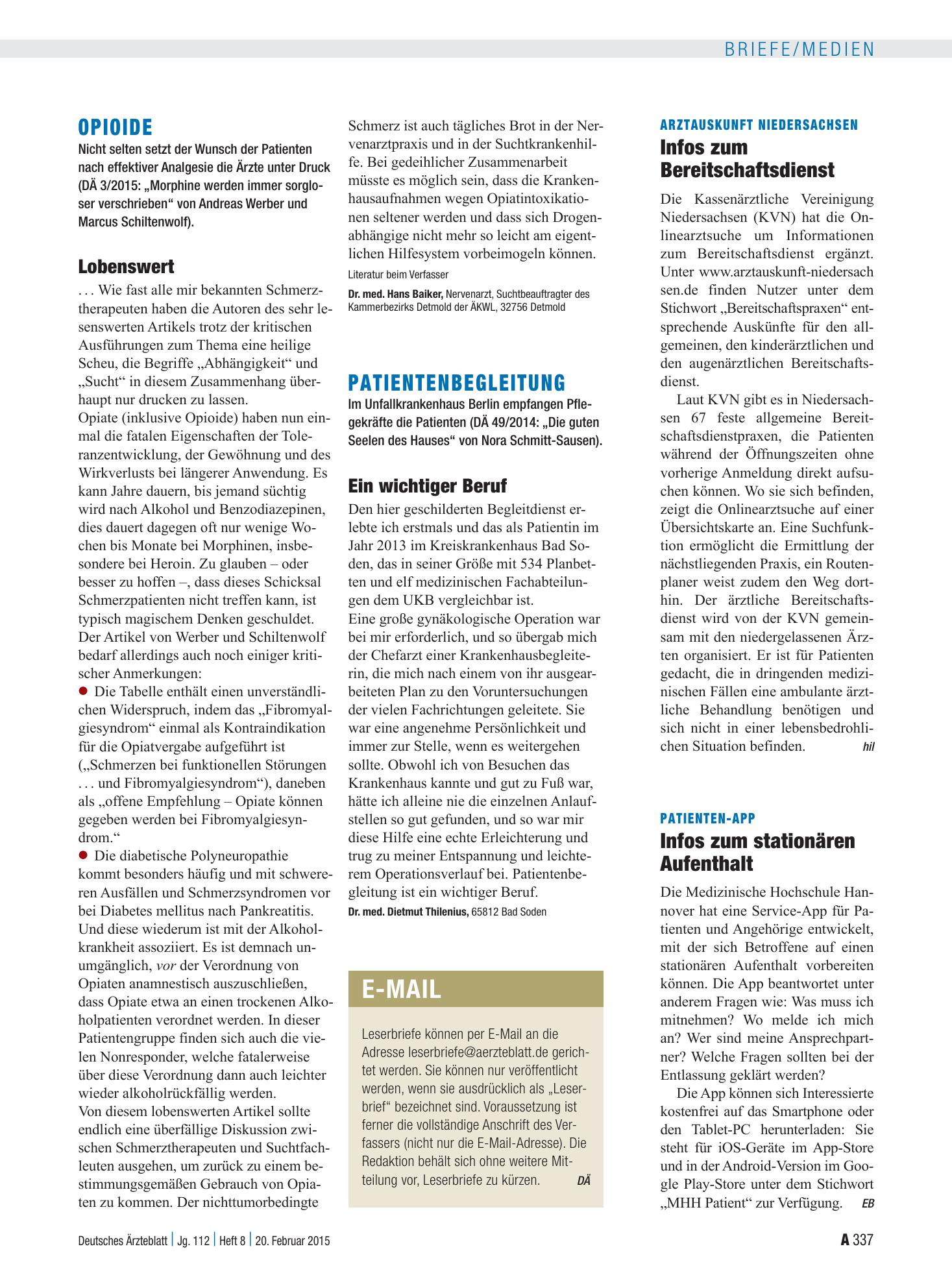 Vorschauseite 1: Opioide: Lobenswert – Deutsches Ärzteblatt