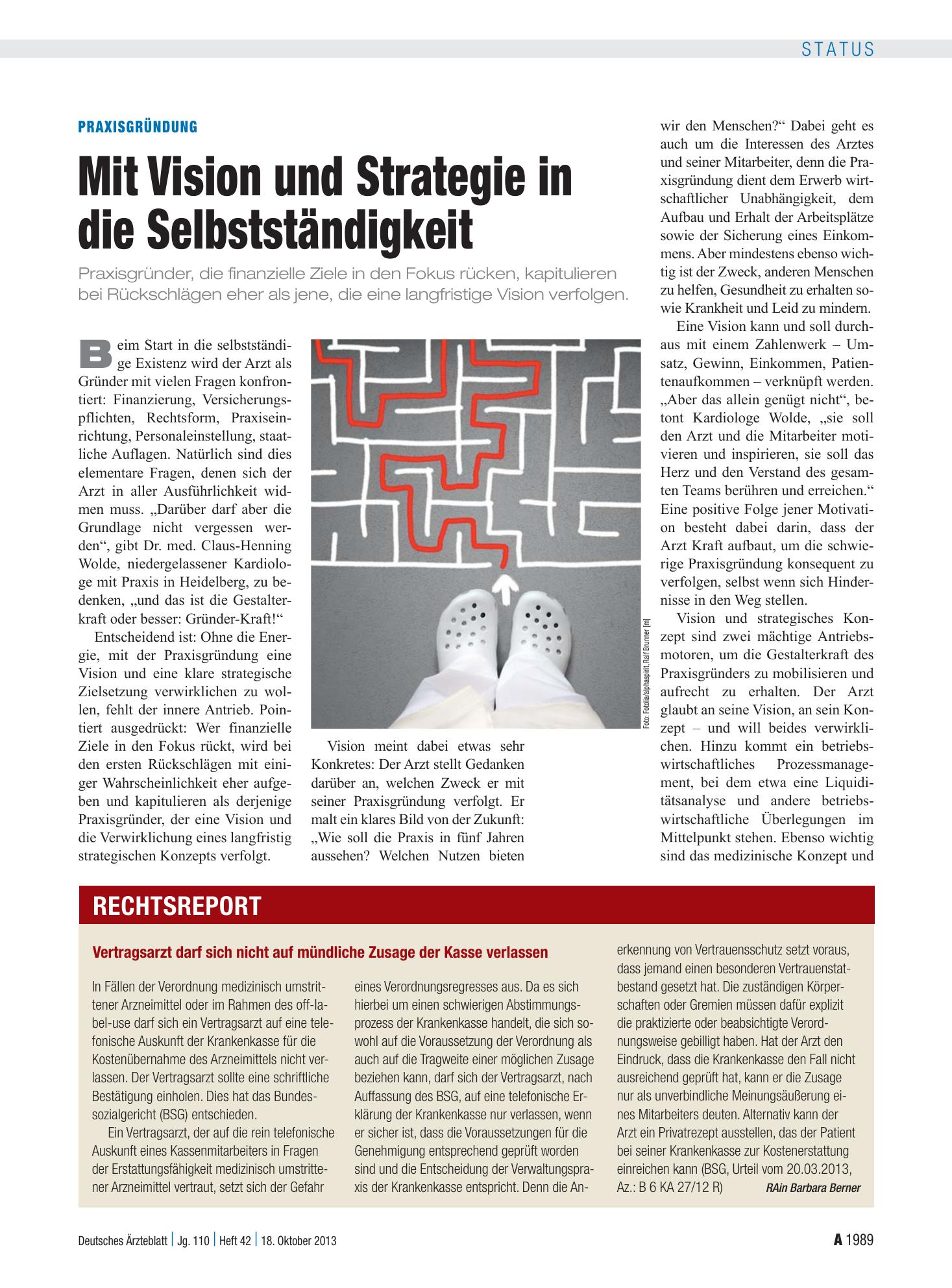 Vorschauseite 1: Praxisgründung: Mit Vision und Strategie in die Selbstständigkeit – Deutsches Ärzteblatt