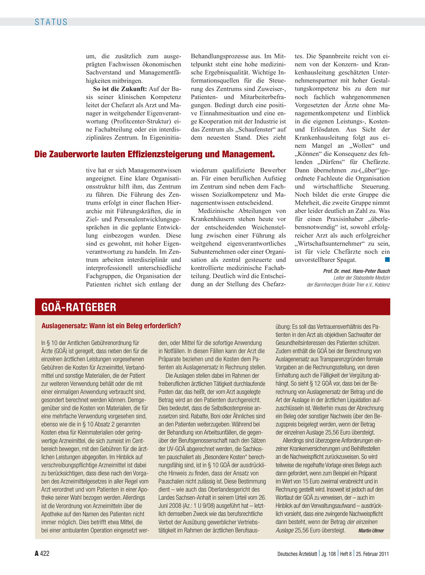 Vorschauseite 1: Auslagenersatz: Wann ist ein Beleg erforderlich? – Deutsches Ärzteblatt