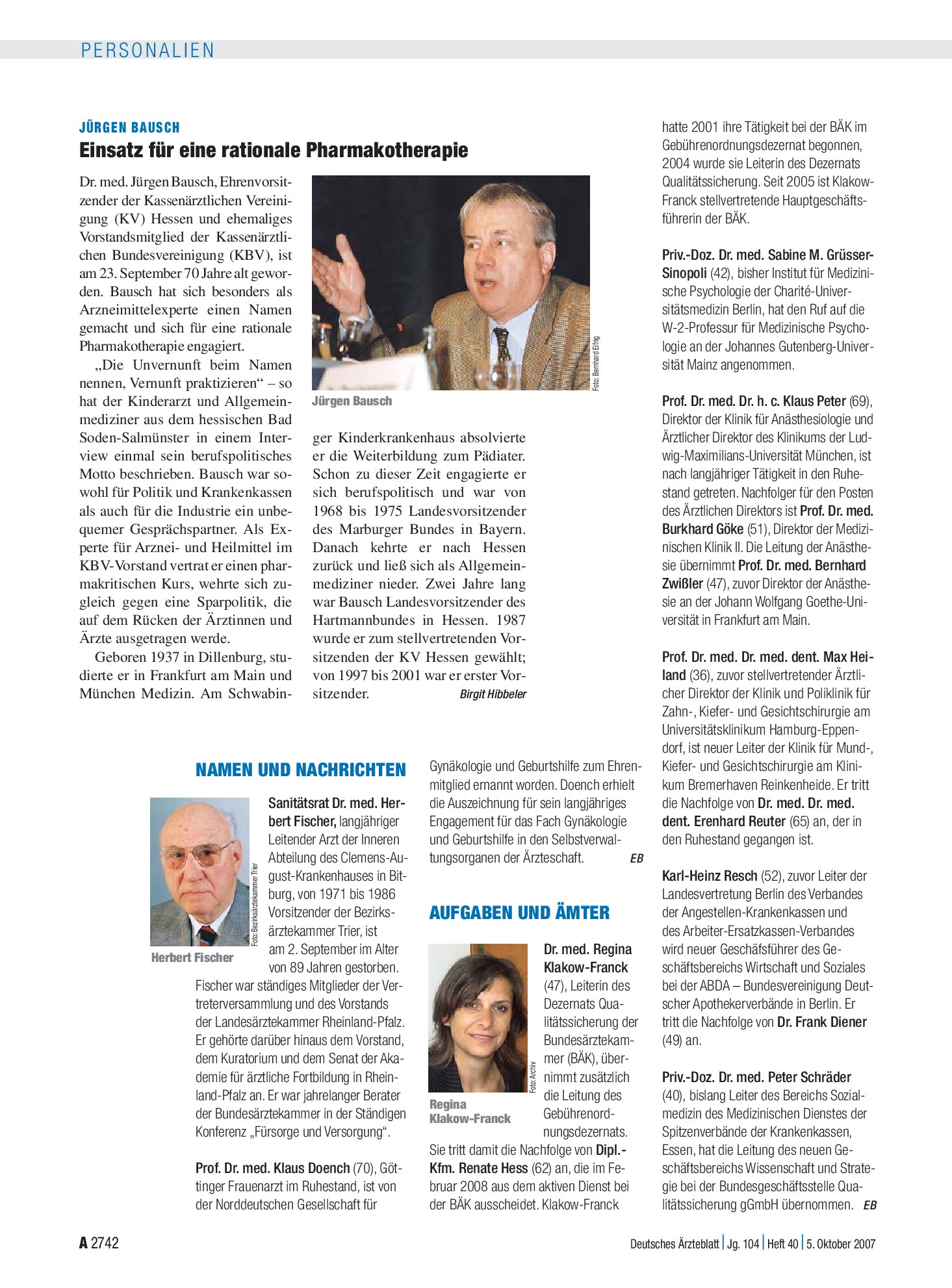 Vorschauseite 1: Aufgaben und Ämter – Deutsches Ärzteblatt