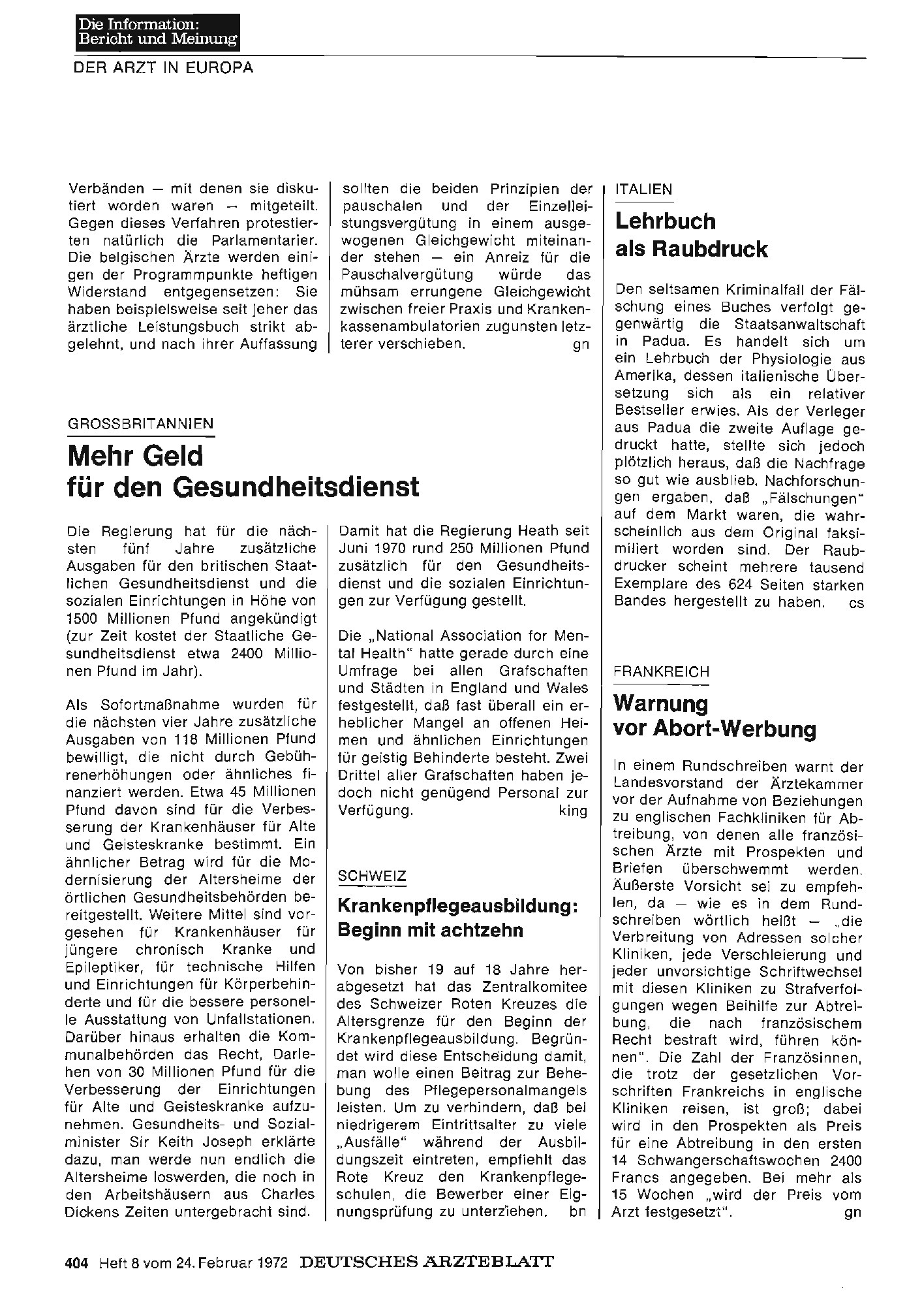 Vorschauseite 1: Frankreich - Warnung vor Abort-Werbung