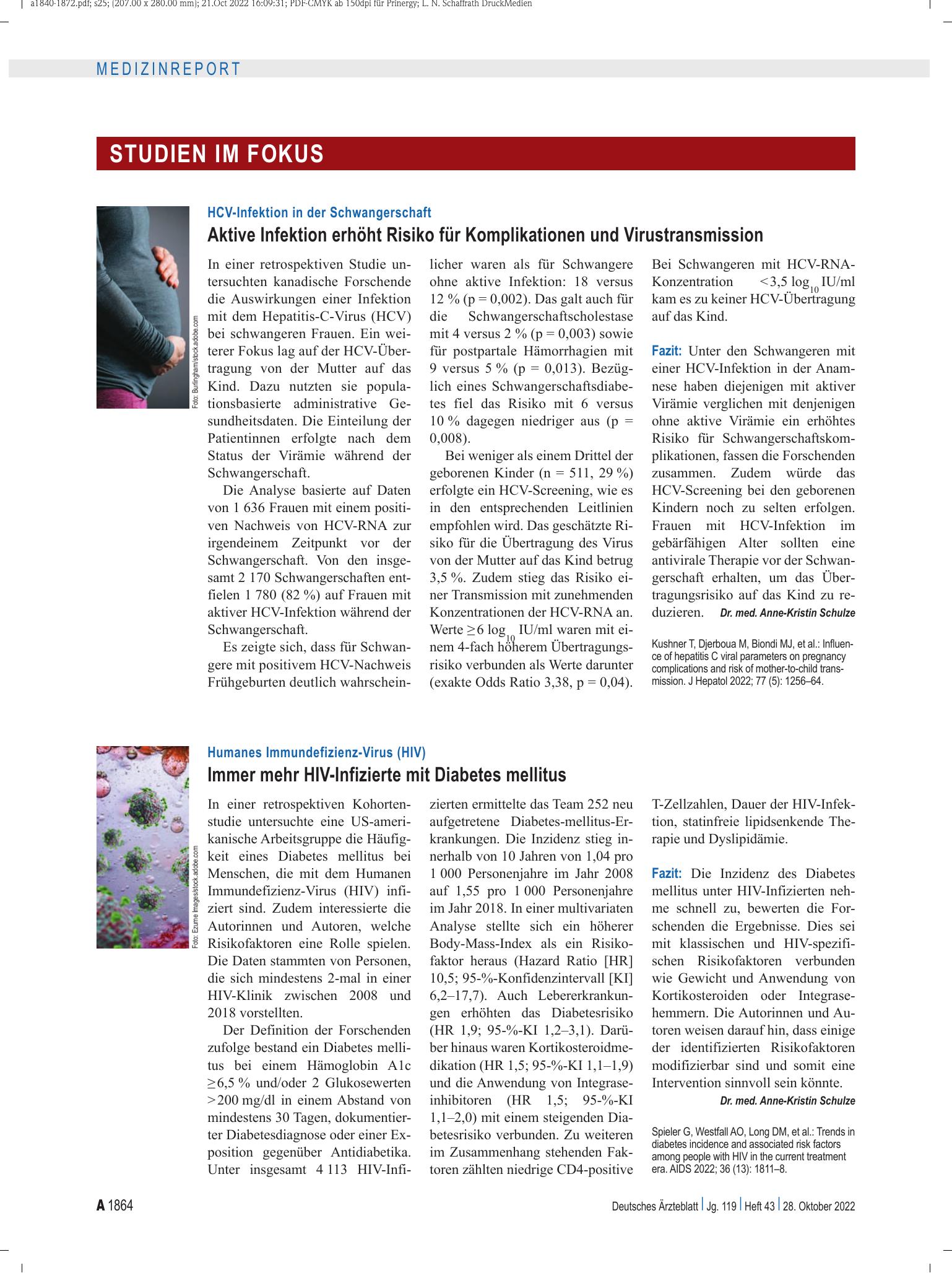 Vorschauseite 1: HCV-Infektion in der Schwangerschaft: Aktive Infektion erhöht Risiko für Komplikationen und Virustransmission – Deutsches Ärzteblatt