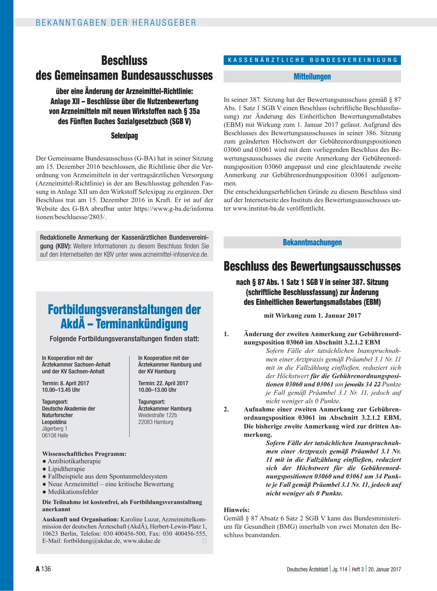Vorschauseite 1: Fortbildungsveranstaltungen der AkdÄ – Terminankündigung – Deutsches Ärzteblatt