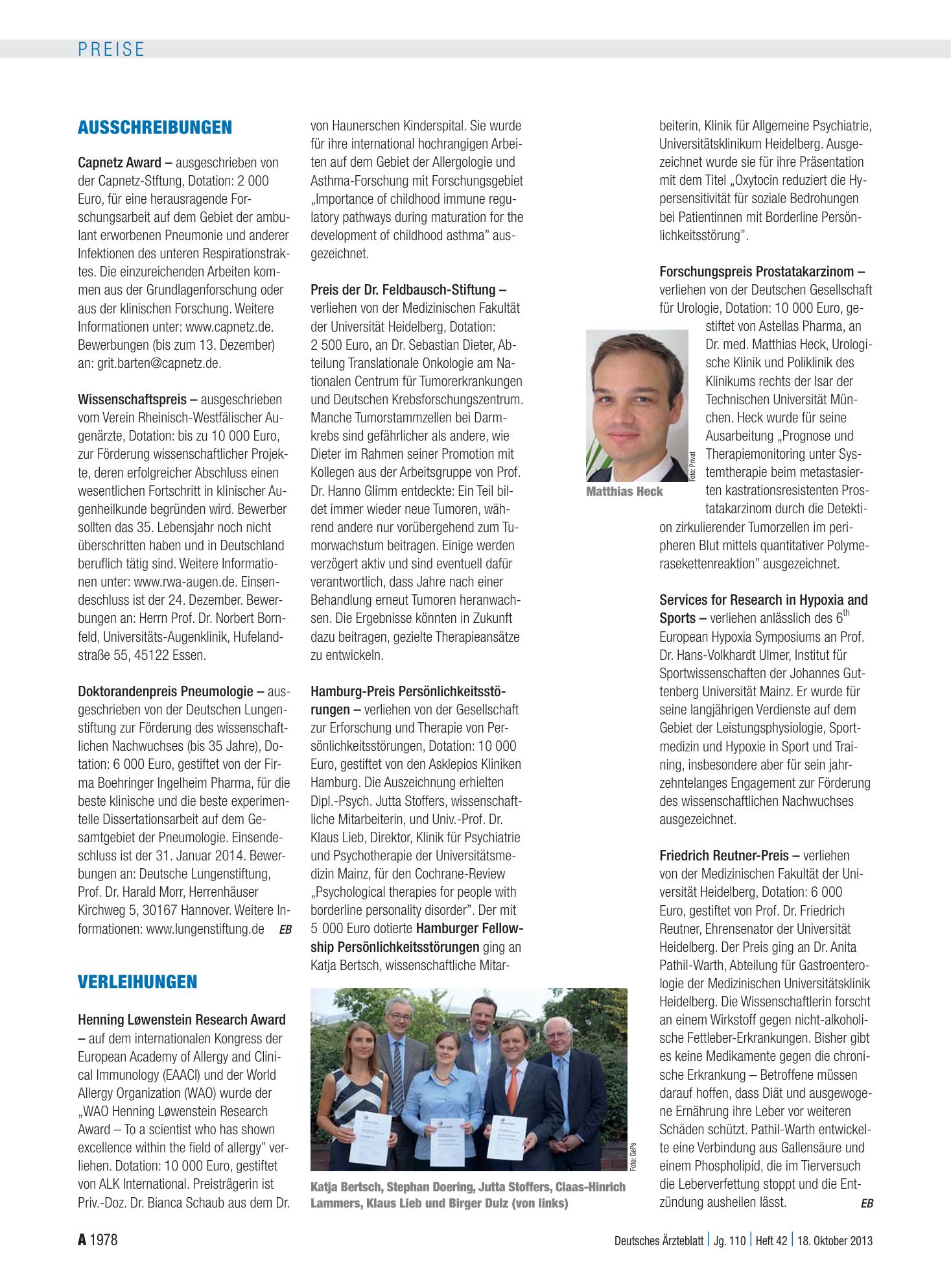 Vorschauseite 1: Verleihungen – Deutsches Ärzteblatt