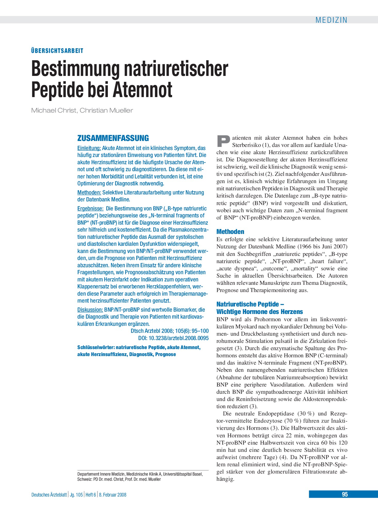 Vorschauseite 1: Bestimmung natriuretischer Peptide bei Atemnot – Deutsches Ärzteblatt
