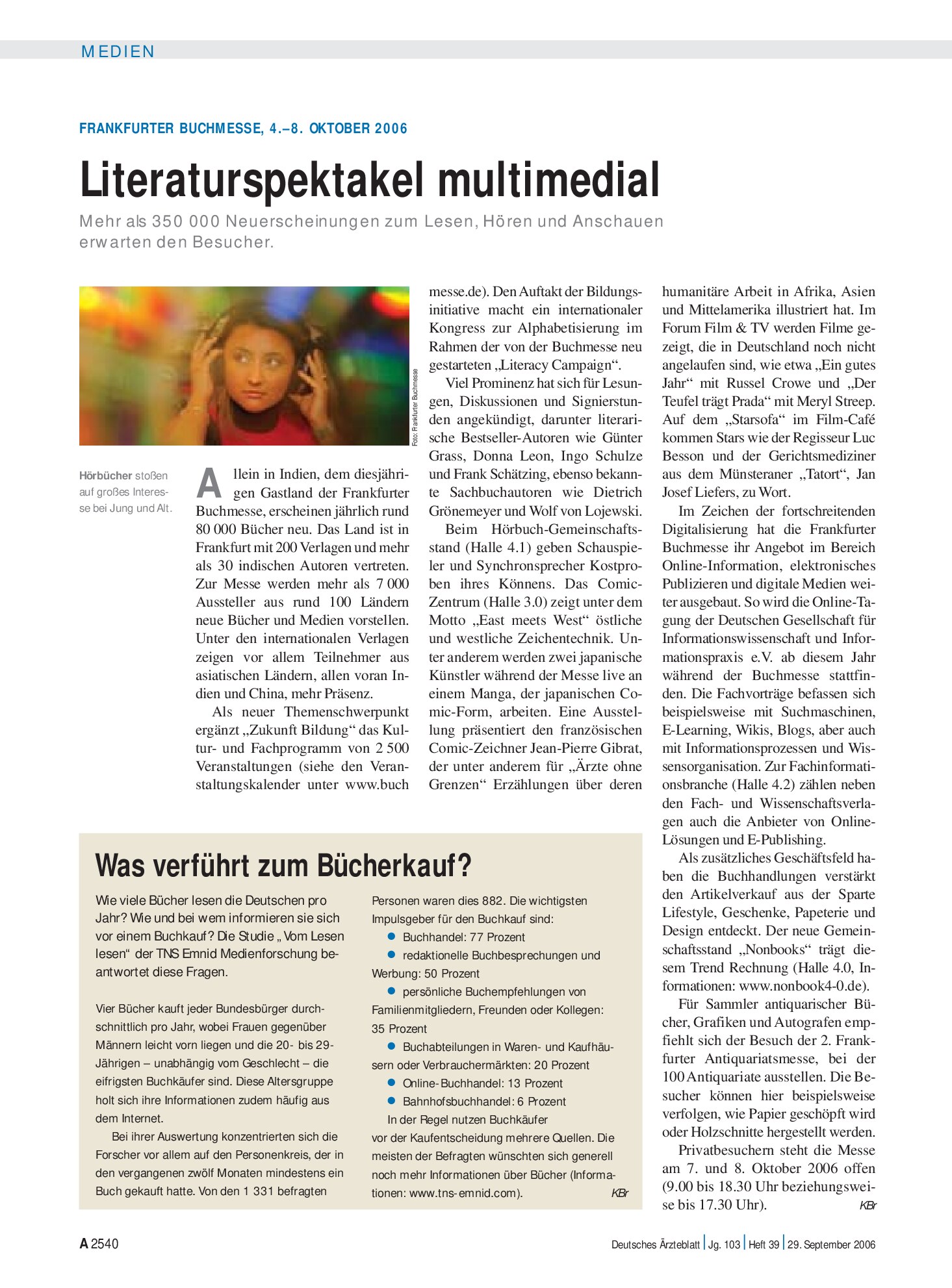 Vorschauseite 1: Was verführt zum Bücherkauf? – Deutsches Ärzteblatt