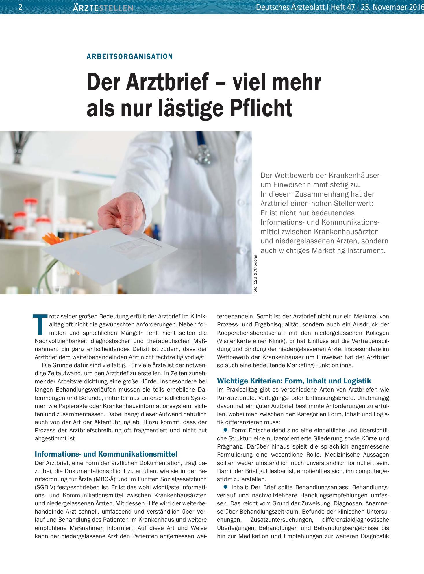 Vorschauseite 1: Arbeitsorganisation: Der Arztbrief – viel mehr als nur lästige Pflicht – Deutsches Ärzteblatt