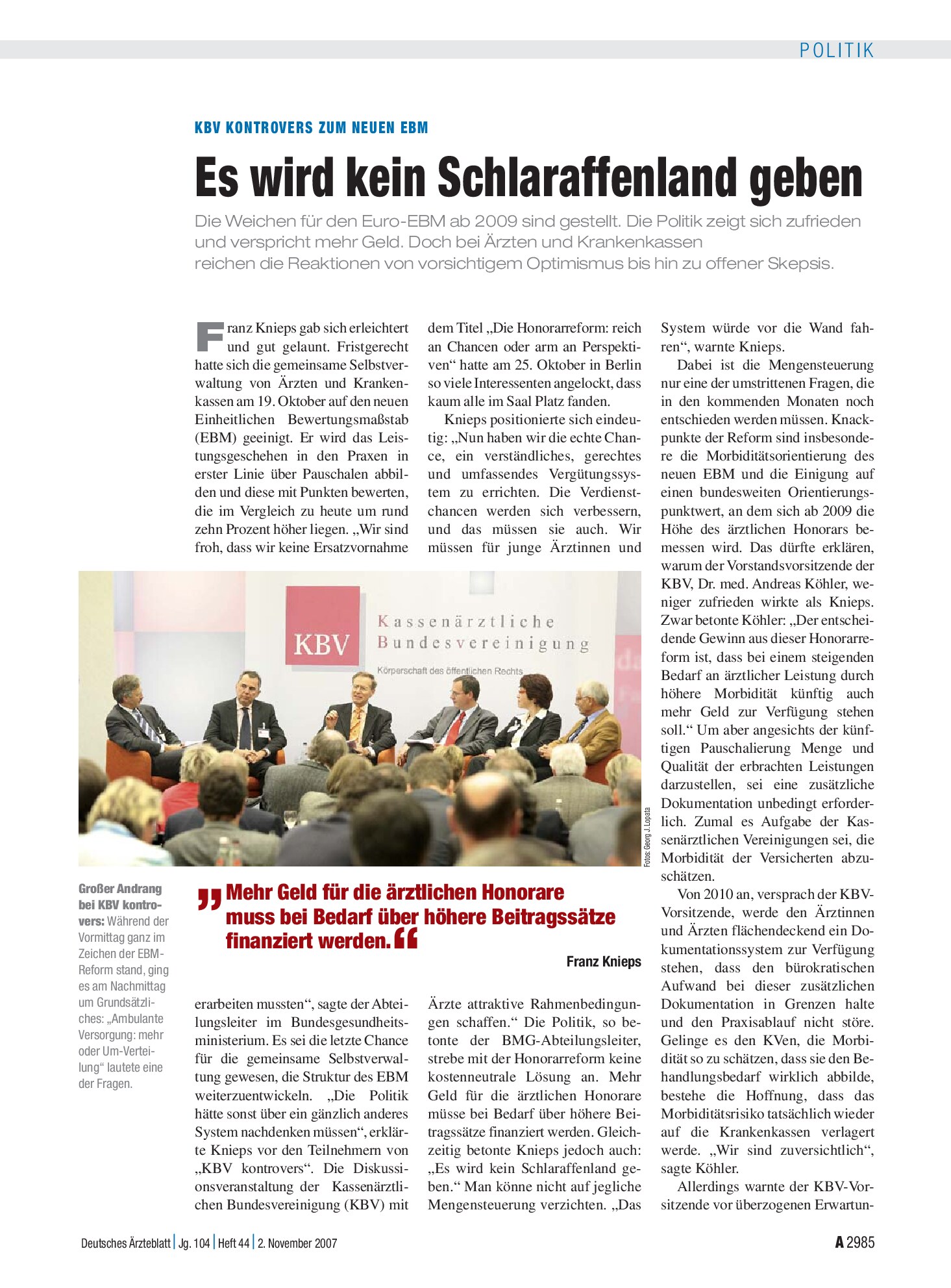 Vorschauseite 1: KBV kontrovers zum neuen EBM: Es wird kein Schlaraffenland geben – Deutsches Ärzteblatt