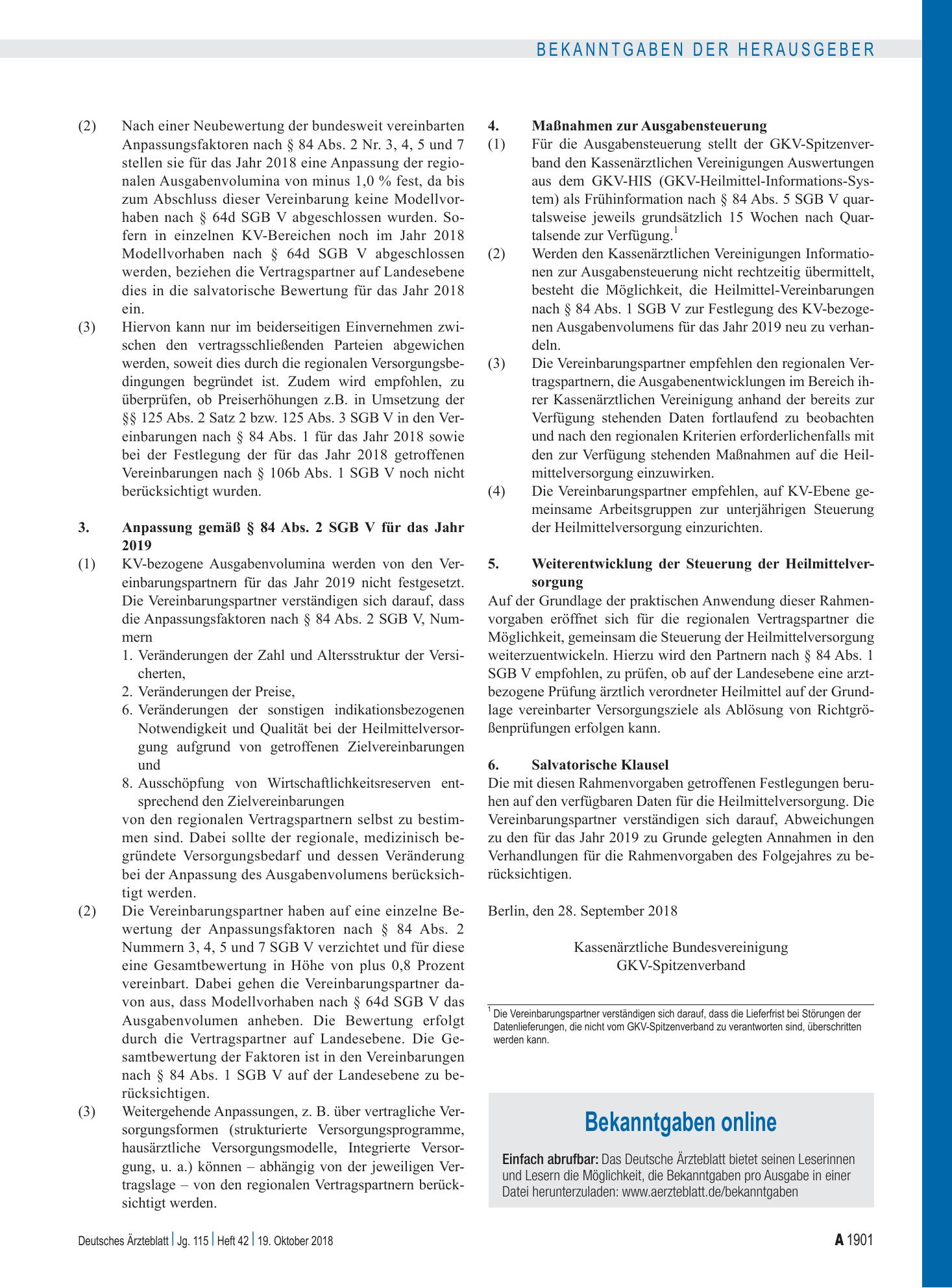Vorschauseite 1: Bekanntgaben online – Deutsches Ärzteblatt