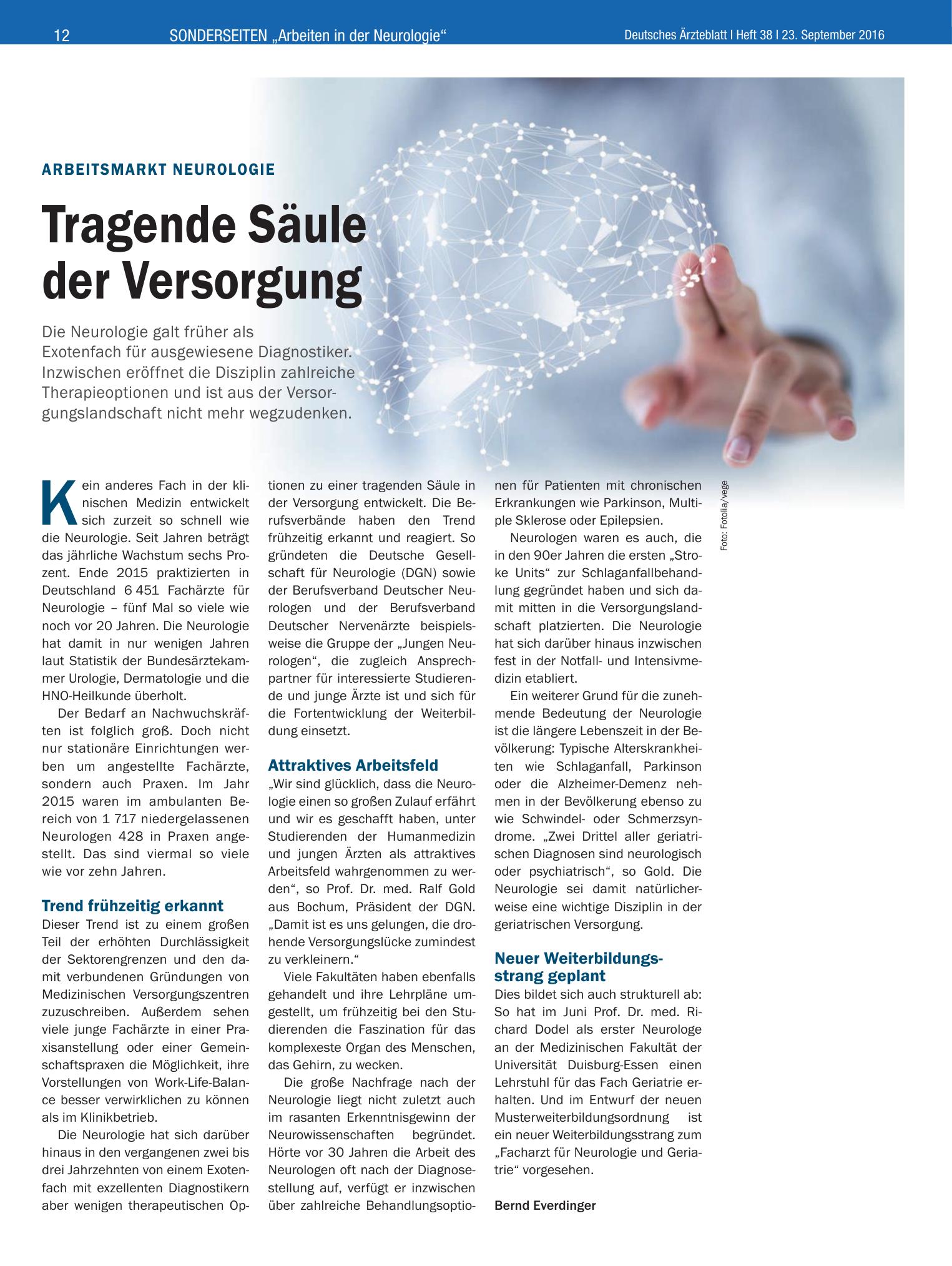 Vorschauseite 1: Arbeitsmarkt Neurologie: Tragende Säule der Versorgung – Deutsches Ärzteblatt
