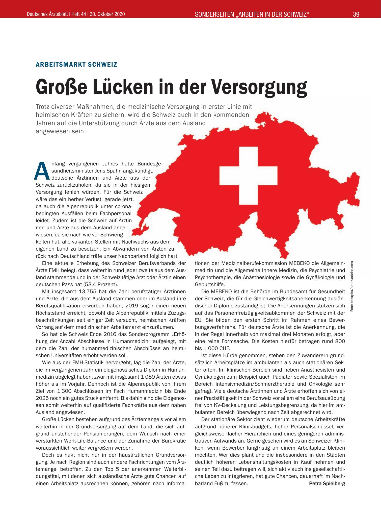 Vorschauseite 1: Arbeitsmarkt Schweiz: Große Lücken in der Versorgung – Deutsches Ärzteblatt