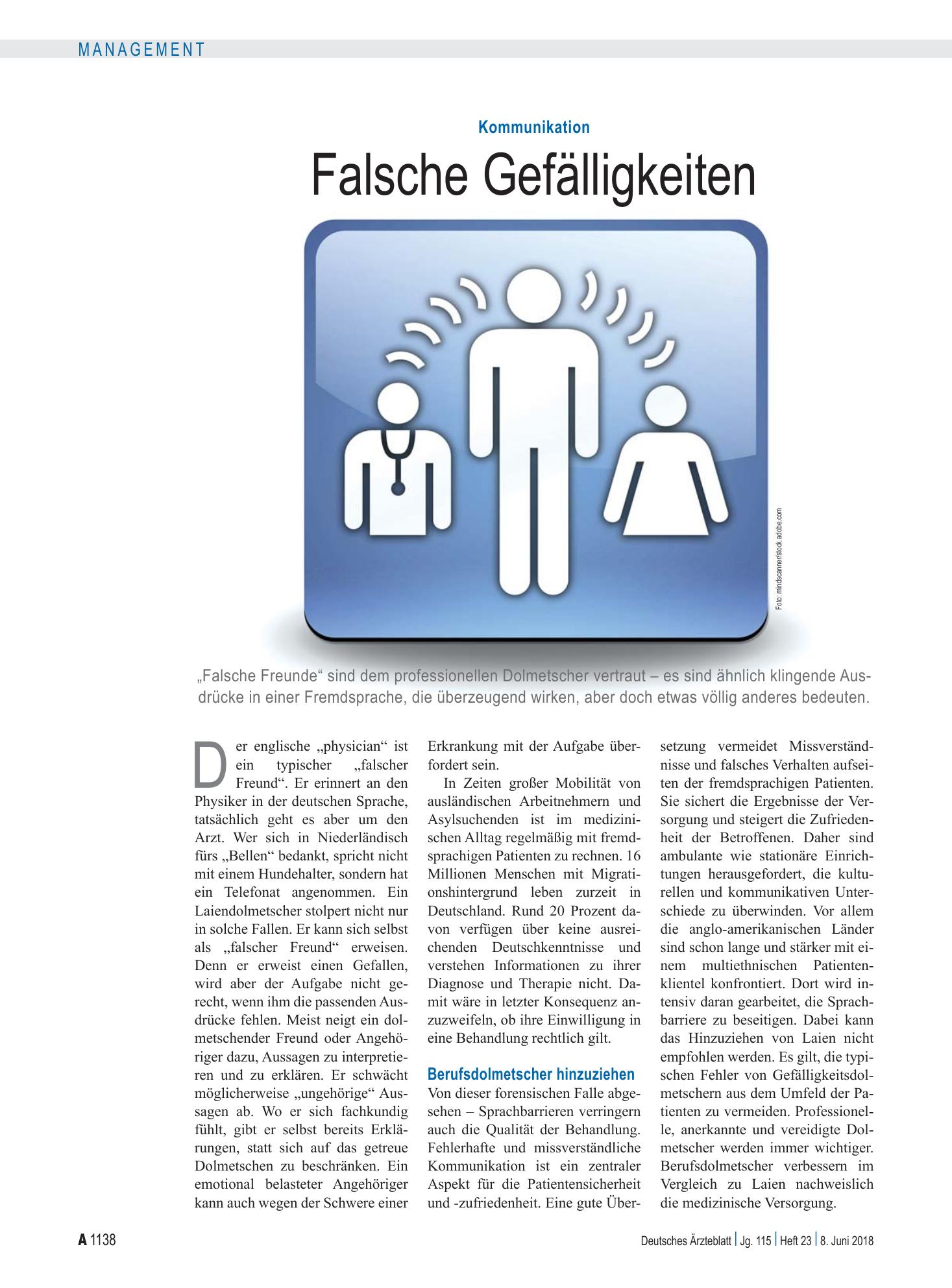 Vorschauseite 1: Kommunikation: Falsche Gefälligkeiten – Deutsches Ärzteblatt