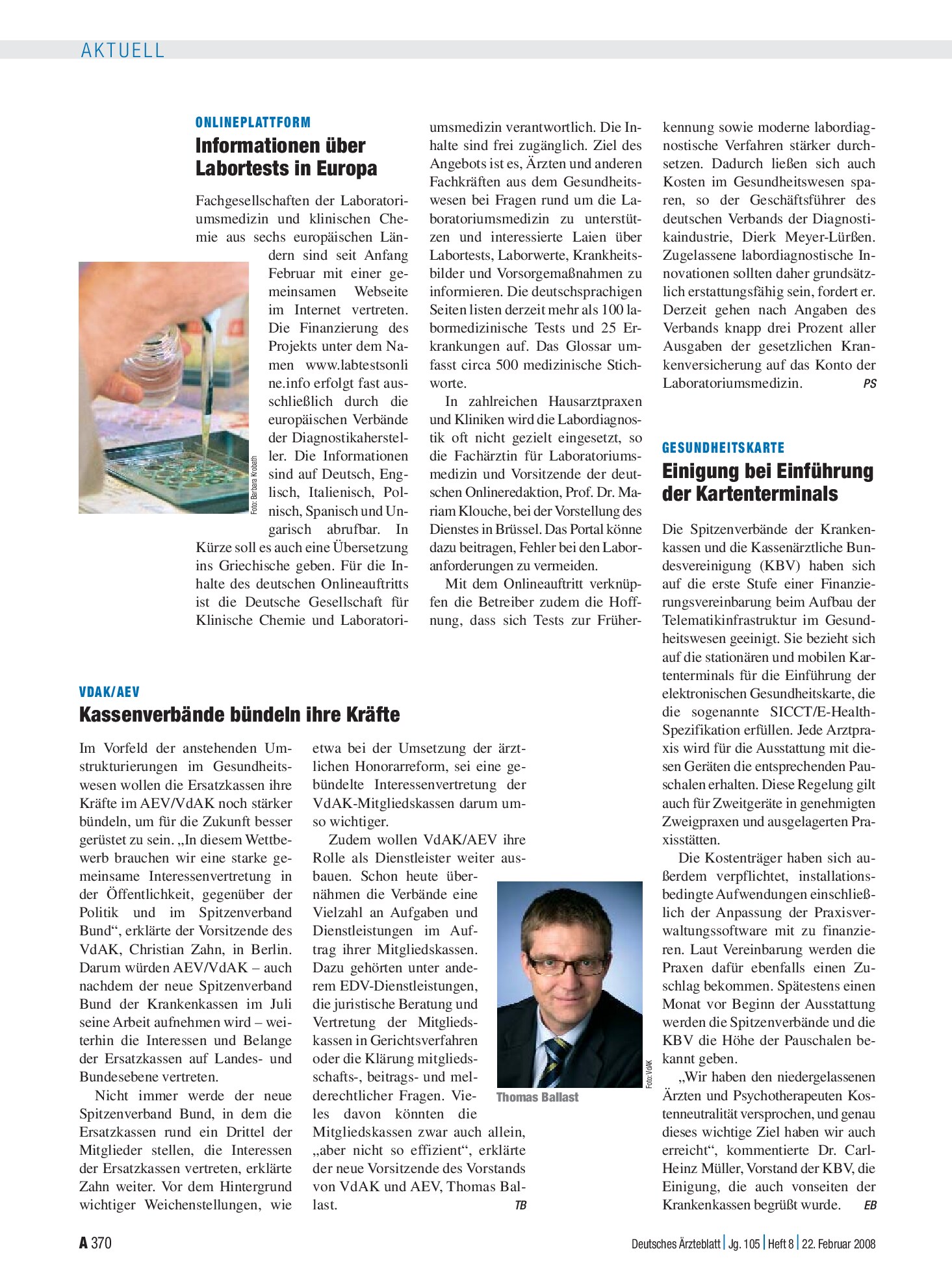 Vorschauseite 1: VdAK/AEV: Kassenverbände bündeln ihre Kräfte – Deutsches Ärzteblatt