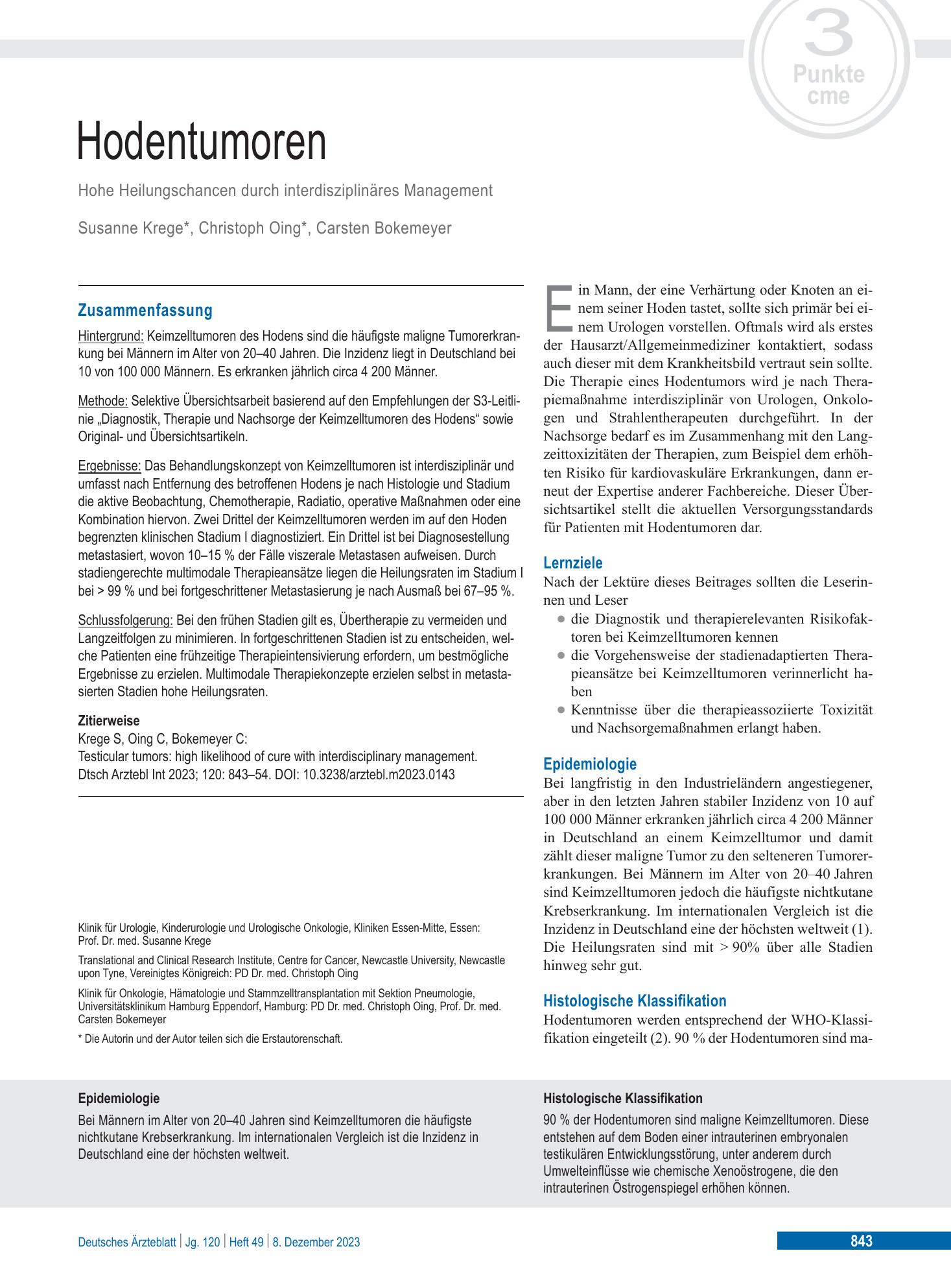 Vorschauseite 1: Hodentumoren – Deutsches Ärzteblatt