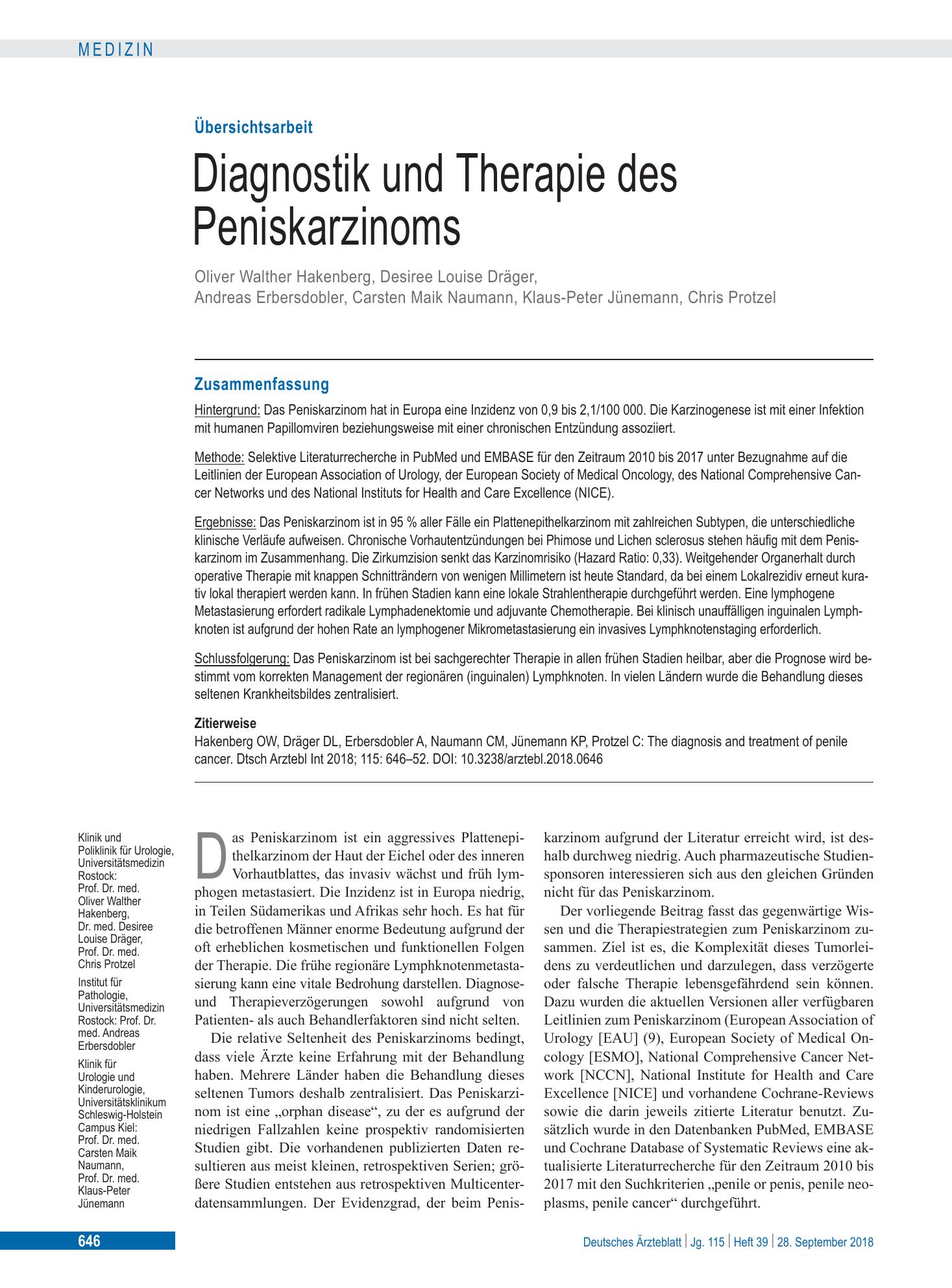 Vorschauseite 1: Diagnostik und Therapie des Peniskarzinoms – Deutsches Ärzteblatt