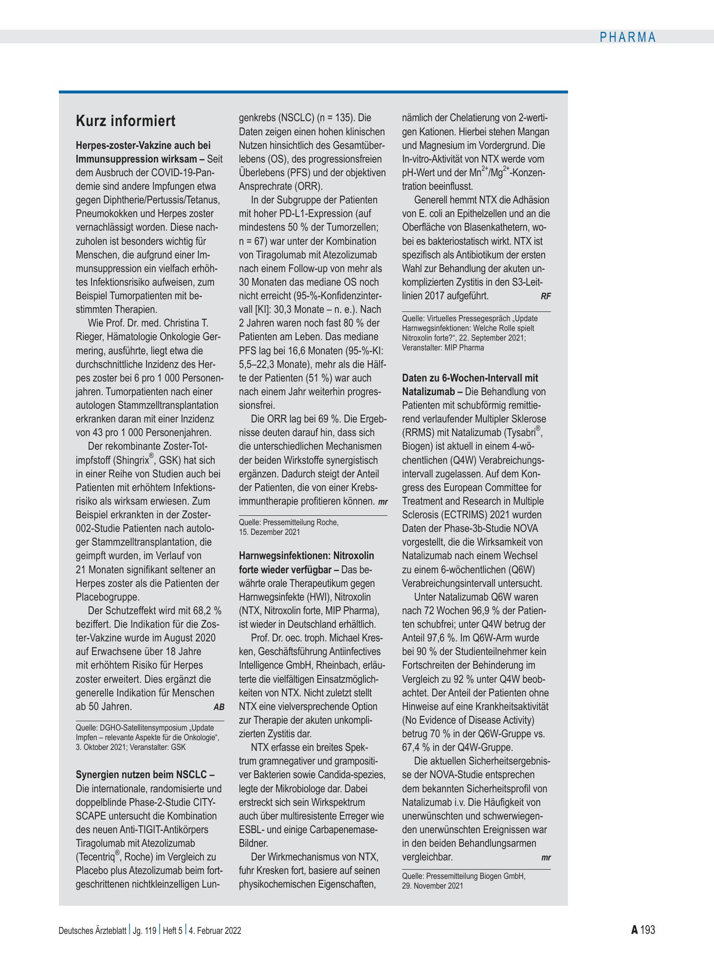 Vorschauseite 1: Kurz informiert – Deutsches Ärzteblatt