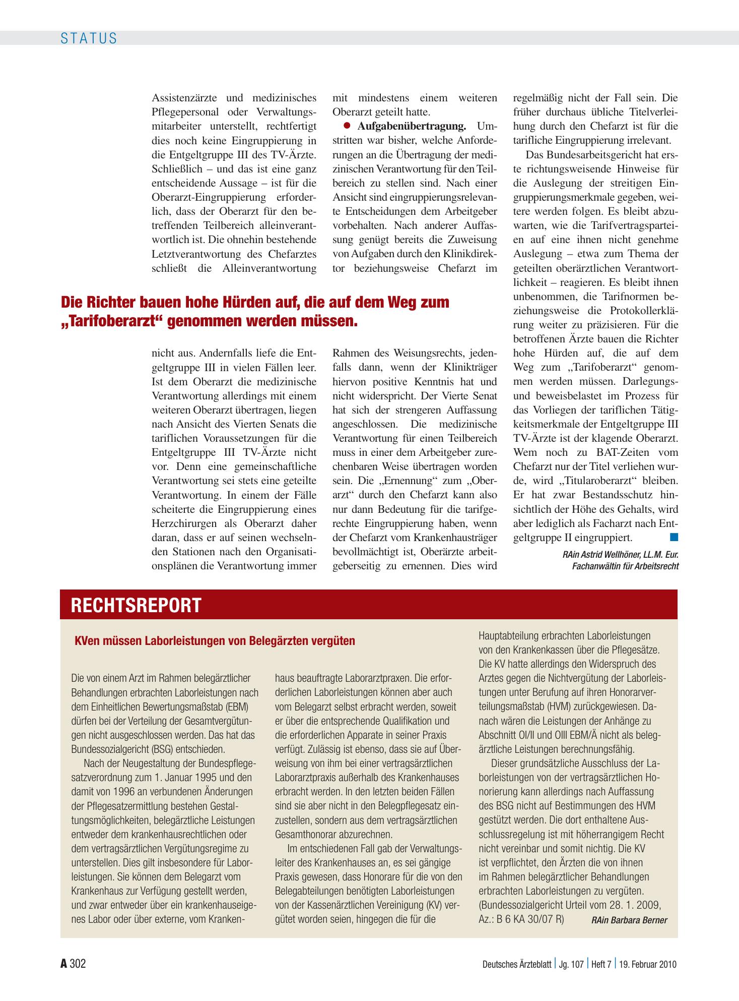 Vorschauseite 1: KVen müssen Laborleistungen von Belegärzten vergüten – Deutsches Ärzteblatt
