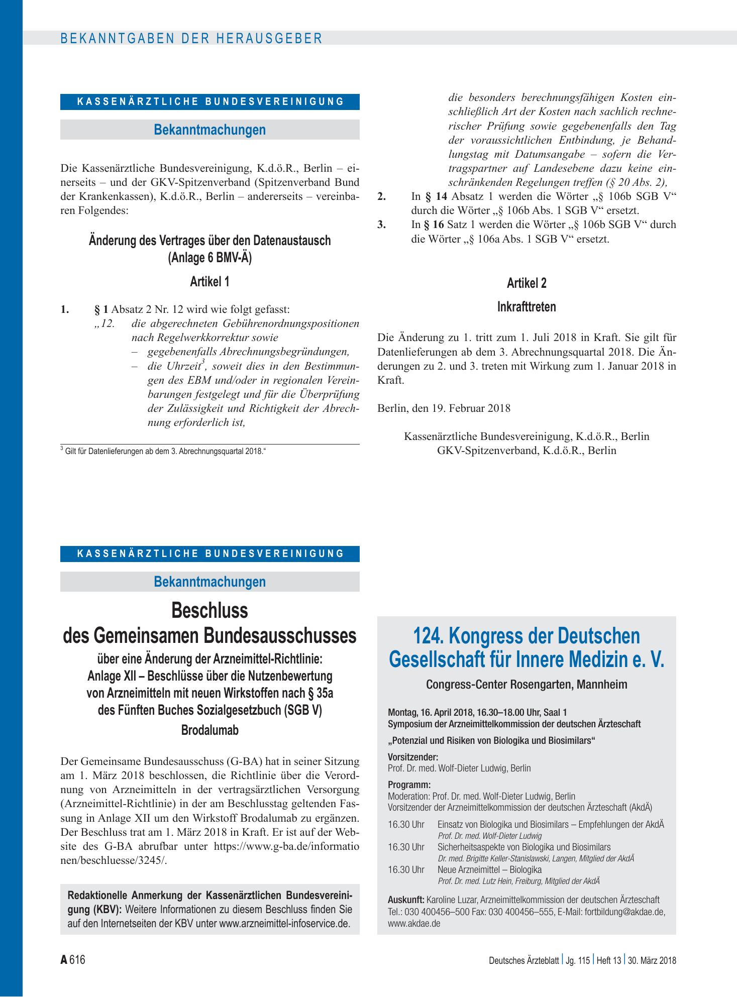 Vorschauseite 1: 124. Kongress der Deutschen Gesellschaft für Innere Medizin e. V. – Deutsches Ärzteblatt