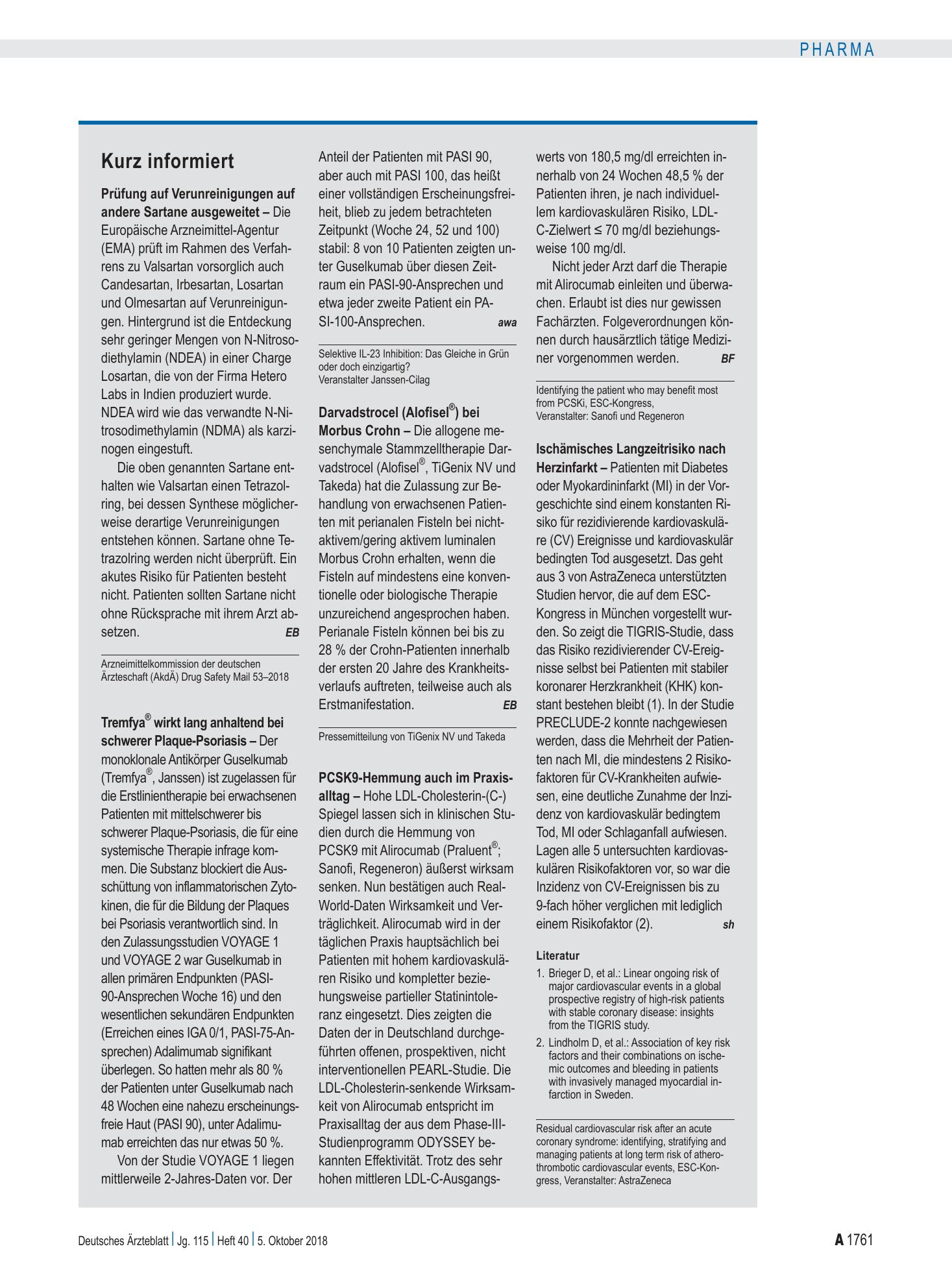 Vorschauseite 1: Kurz informiert – Deutsches Ärzteblatt