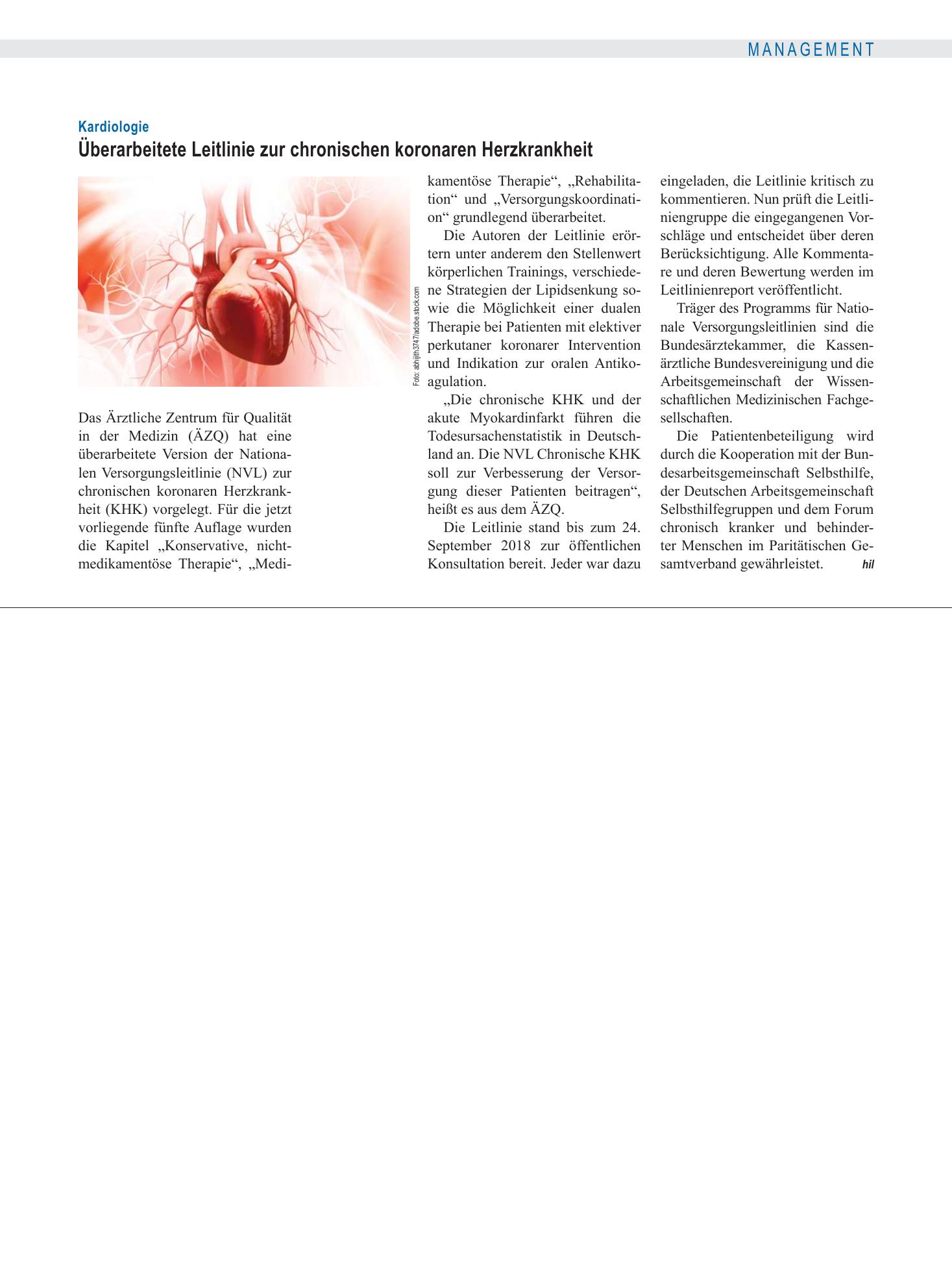 Vorschauseite 1: Kardiologie: Überarbeitete Leitlinie zur chronischen koronaren Herzkrankheit – Deutsches Ärzteblatt