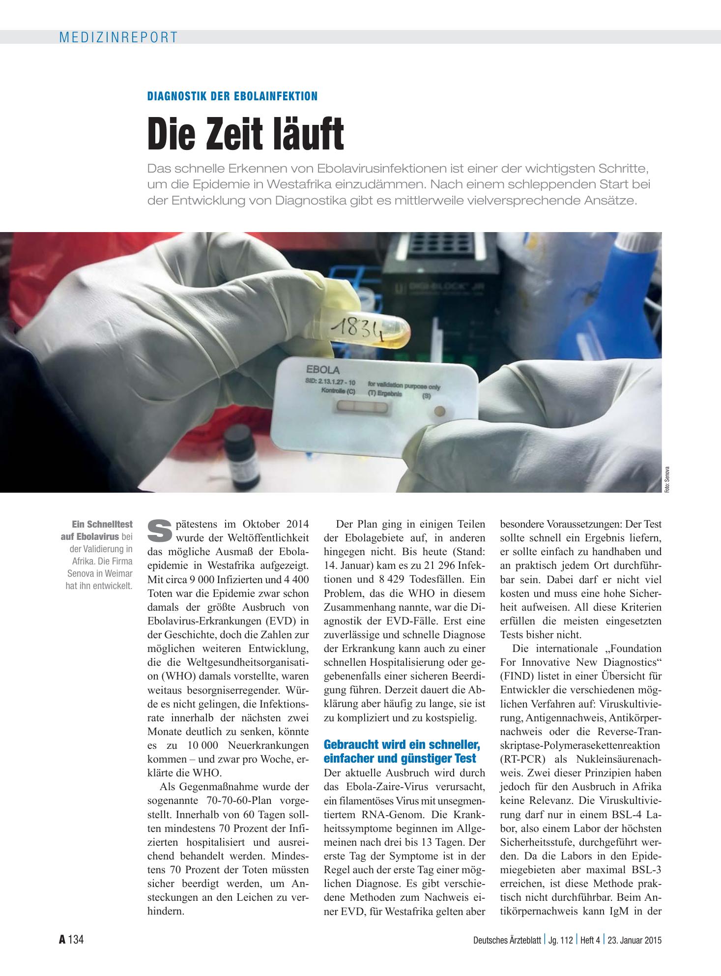 Vorschauseite 1: Diagnostik der Ebolainfektion: Die Zeit läuft – Deutsches Ärzteblatt