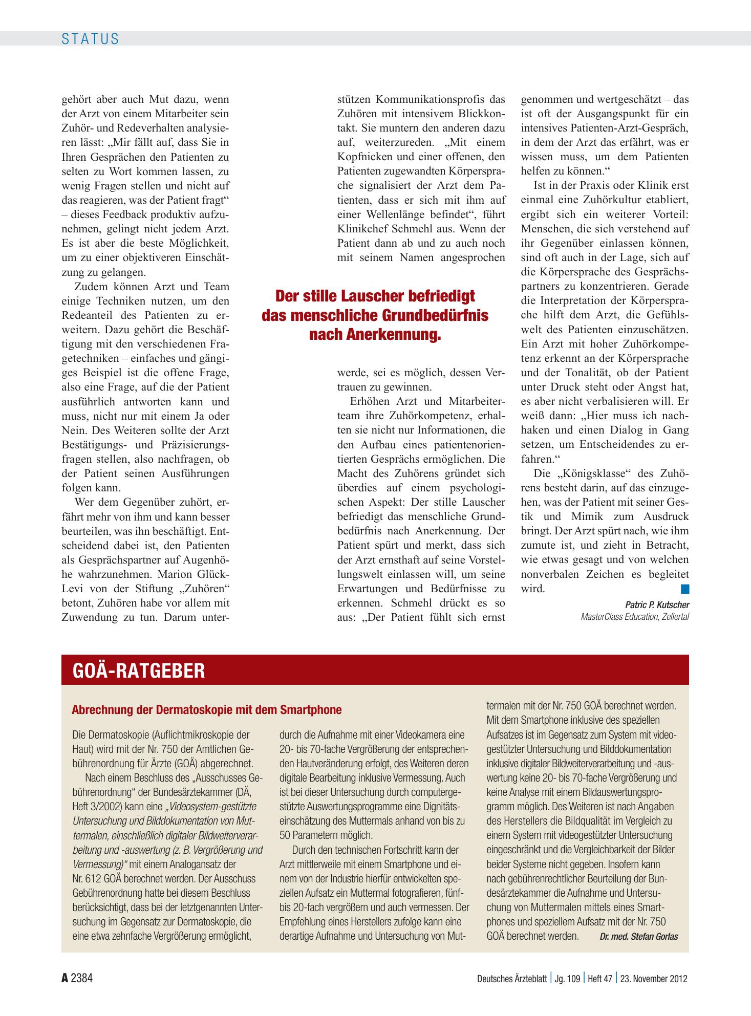 Vorschauseite 1: Abrechnung der Dermatoskopie mit dem Smartphone – Deutsches Ärzteblatt