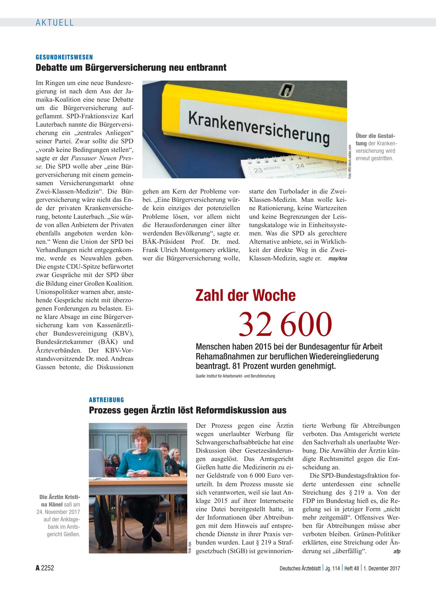 Vorschauseite 1: Zahl der Woche 32 600 – Deutsches Ärzteblatt