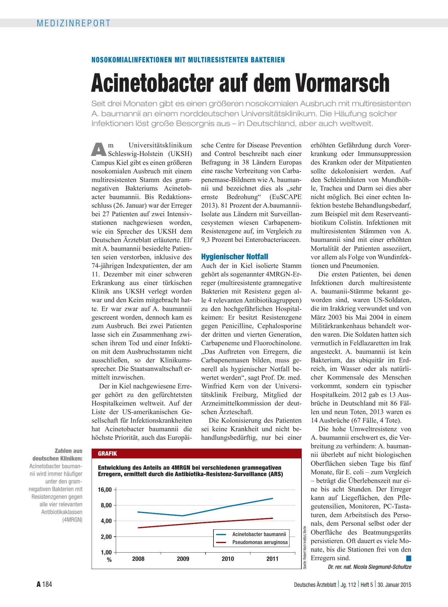 Vorschauseite 1: Nosokomialinfektionen mit multiresistenten Bakterien: Acinetobacter auf dem Vormarsch – Deutsches Ärzteblatt