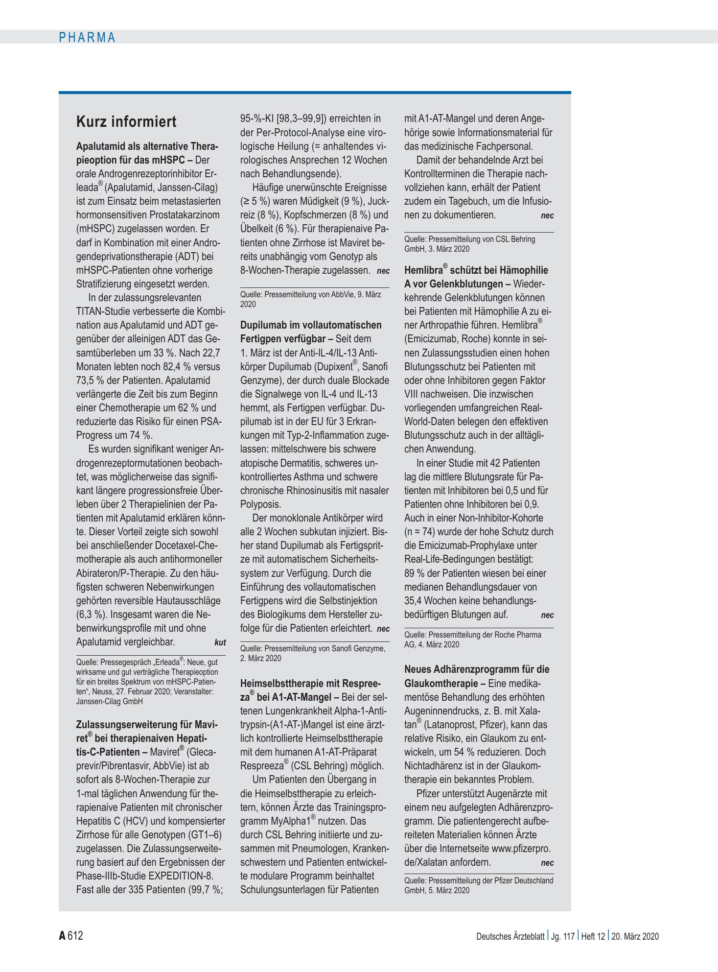 Vorschauseite 1: Kurz informiert – Deutsches Ärzteblatt