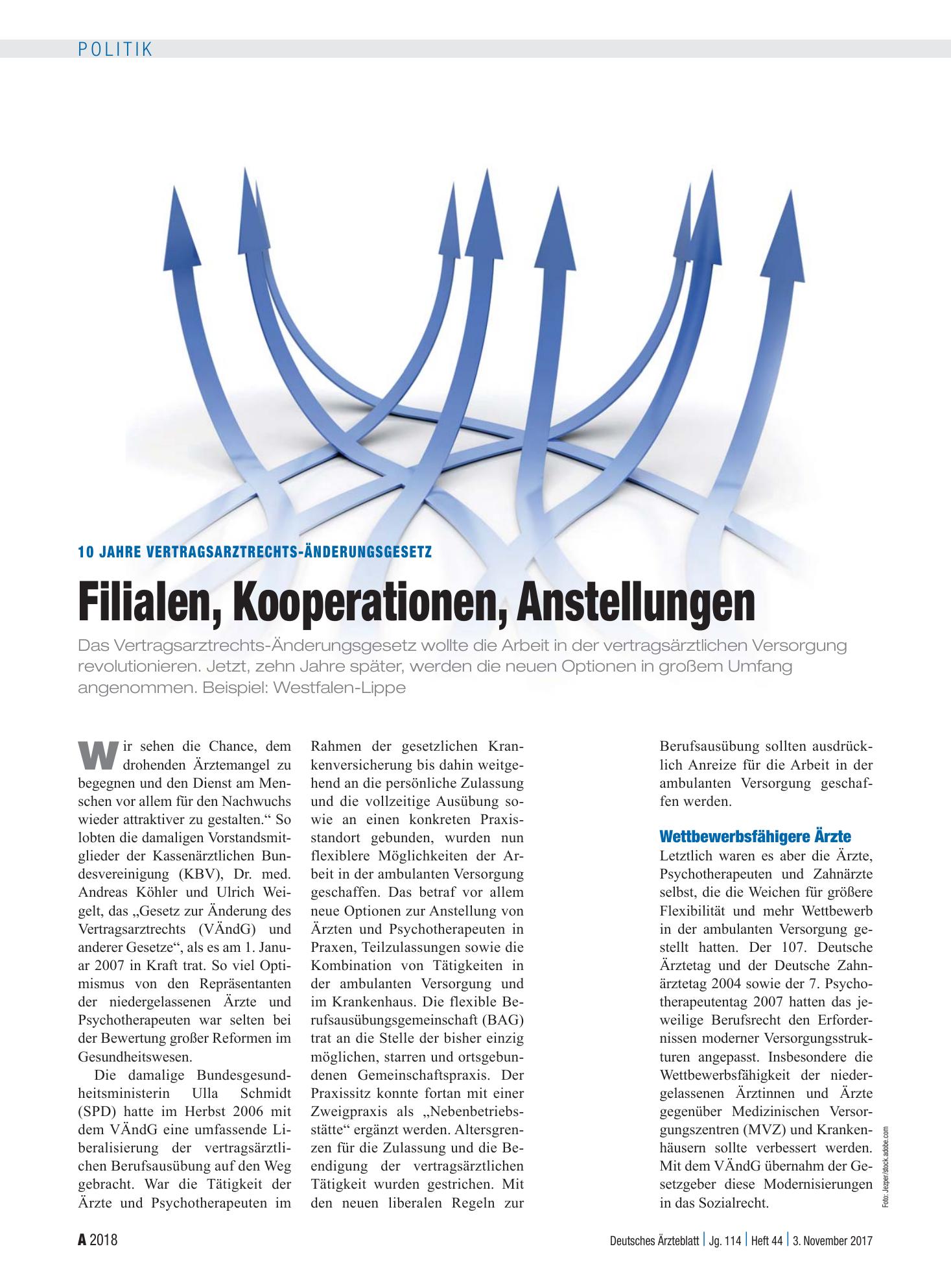 Vorschauseite 1: 10 Jahre Vertragsarztrechts-Änderungsgesetz: Filialen, Kooperationen, Anstellungen – Deutsches Ärzteblatt