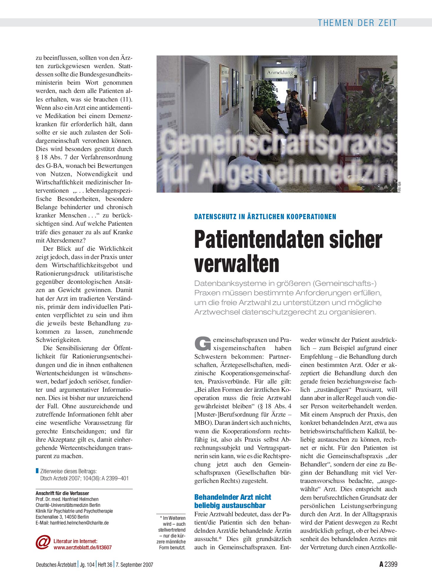 Vorschauseite 1: Datenschutz in ärztlichen Kooperationen: Patientendaten sicher verwalten – Deutsches Ärzteblatt