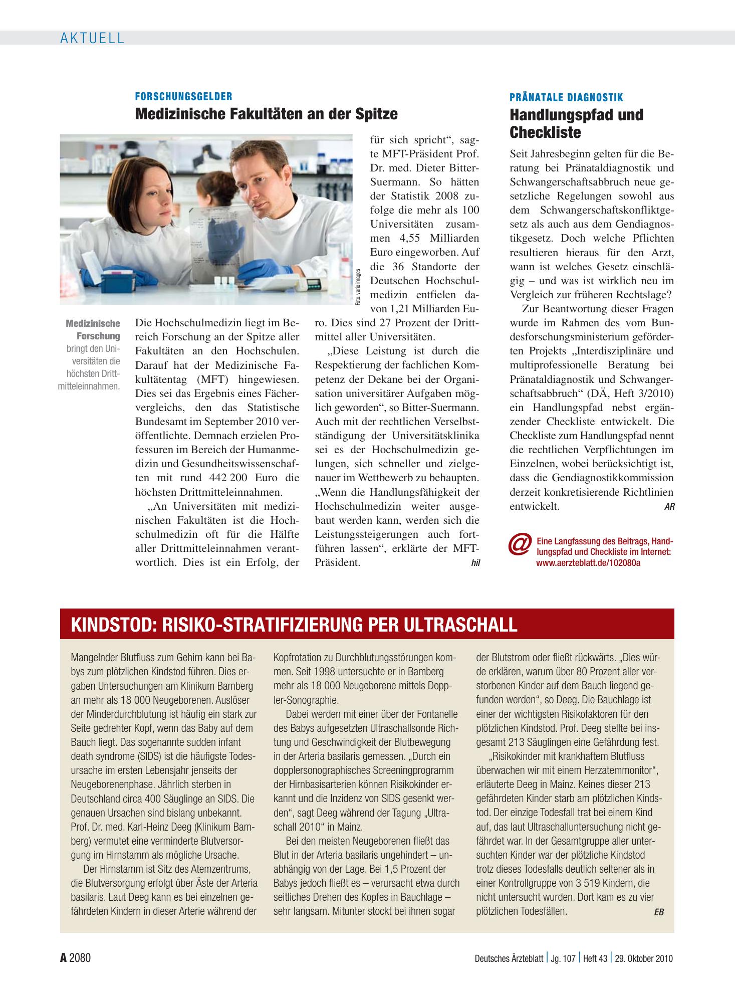 Vorschauseite 1: Pränatale Diagnostik: Handlungspfad und Checkliste – Deutsches Ärzteblatt