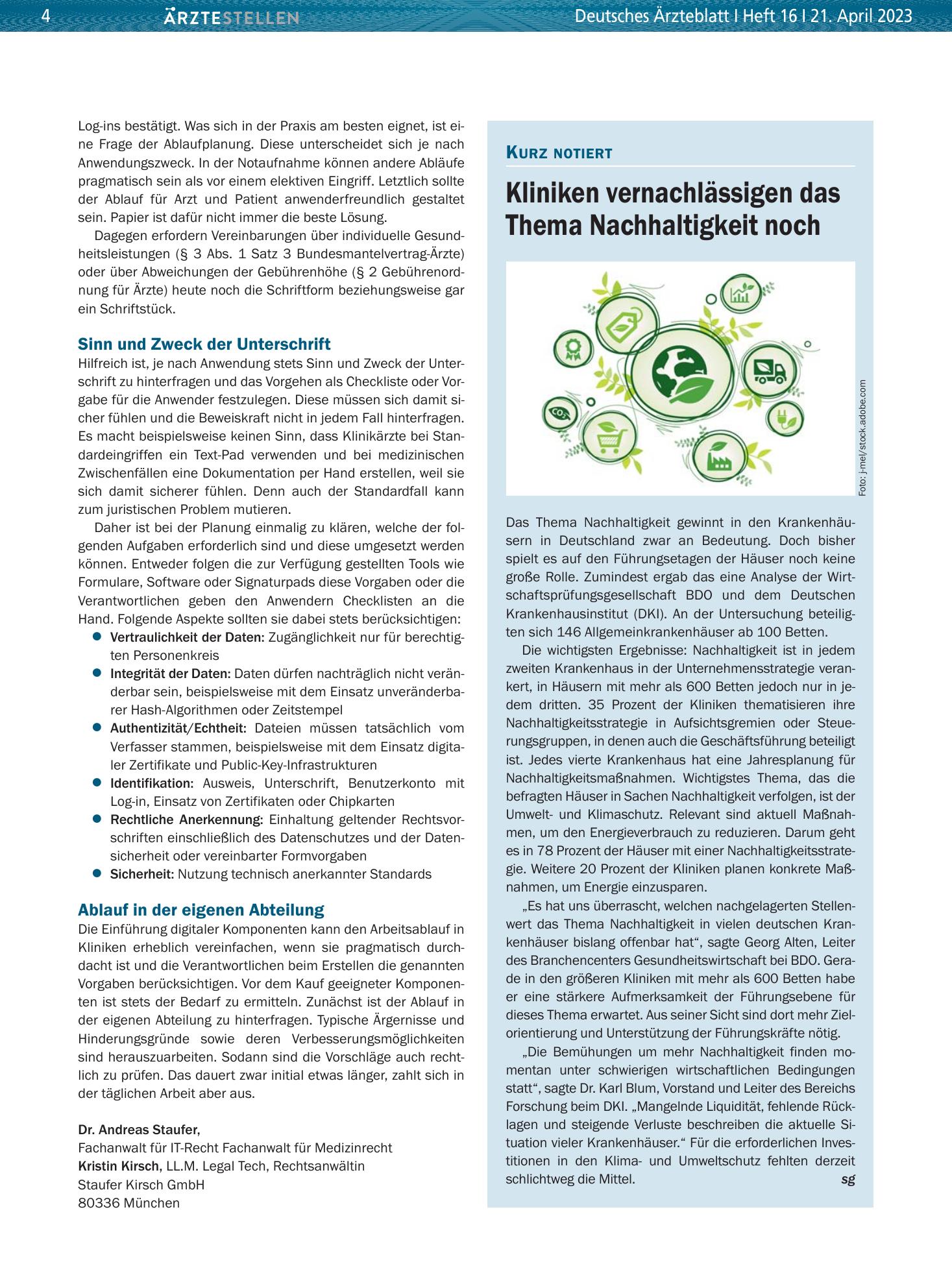 Vorschauseite 1: Kliniken vernachlässigen das Thema Nachhaltigkeit noch – Deutsches Ärzteblatt