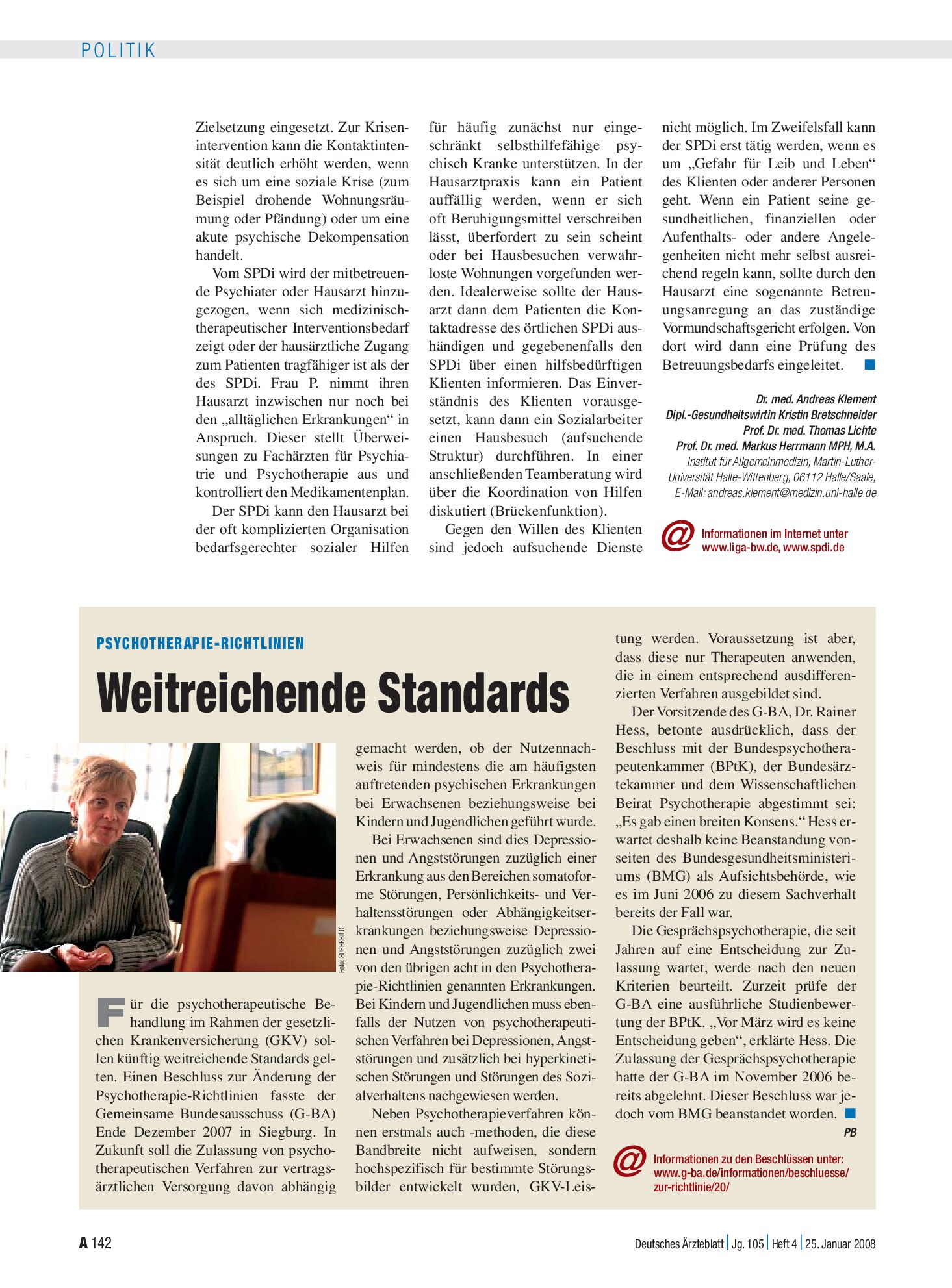 Vorschauseite 1: Psychotherapie-Richtlinien: Weitreichende Standards – Deutsches Ärzteblatt