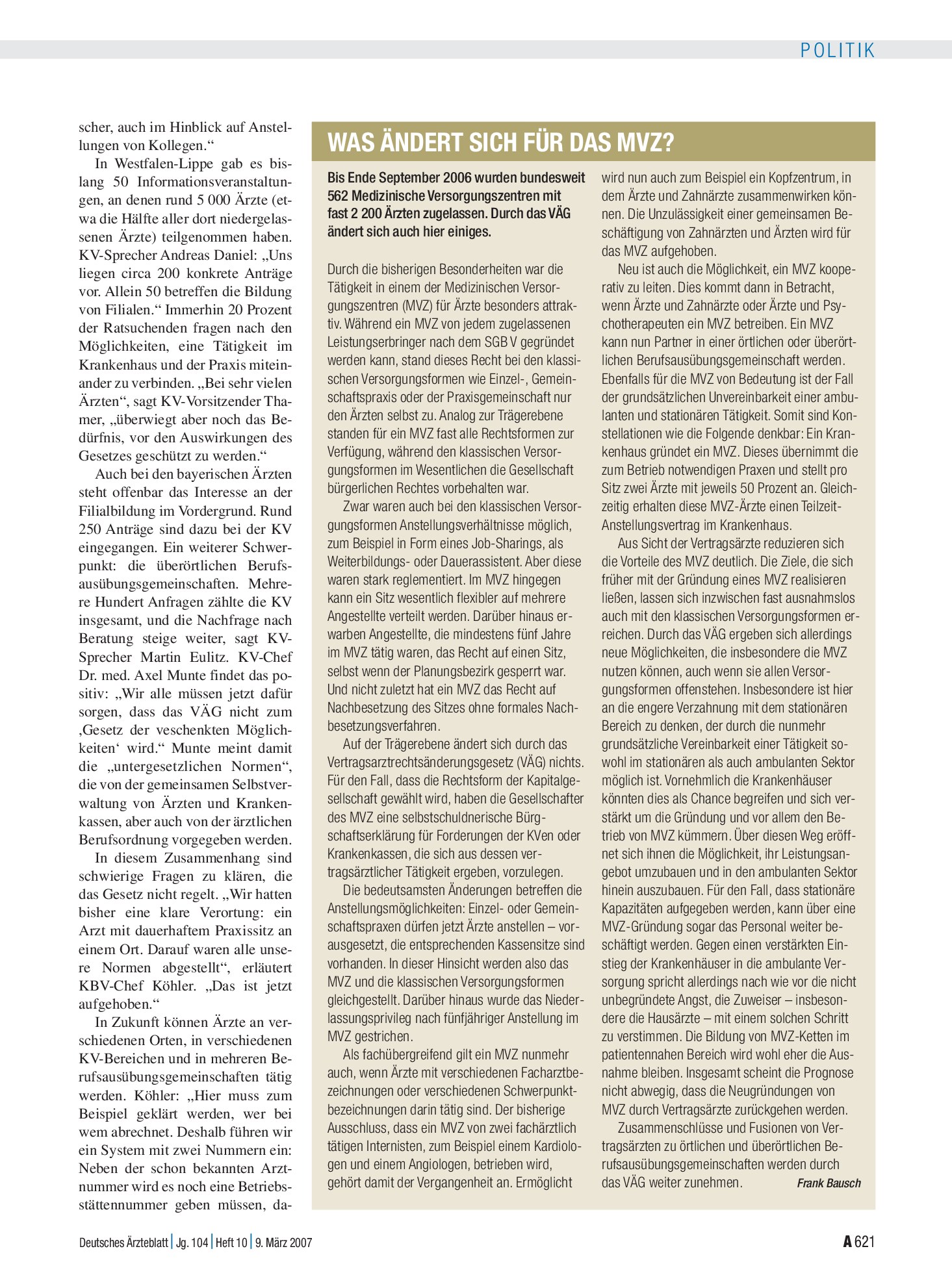 Vorschauseite 1: Was ändert sich für das MVZ? – Deutsches Ärzteblatt