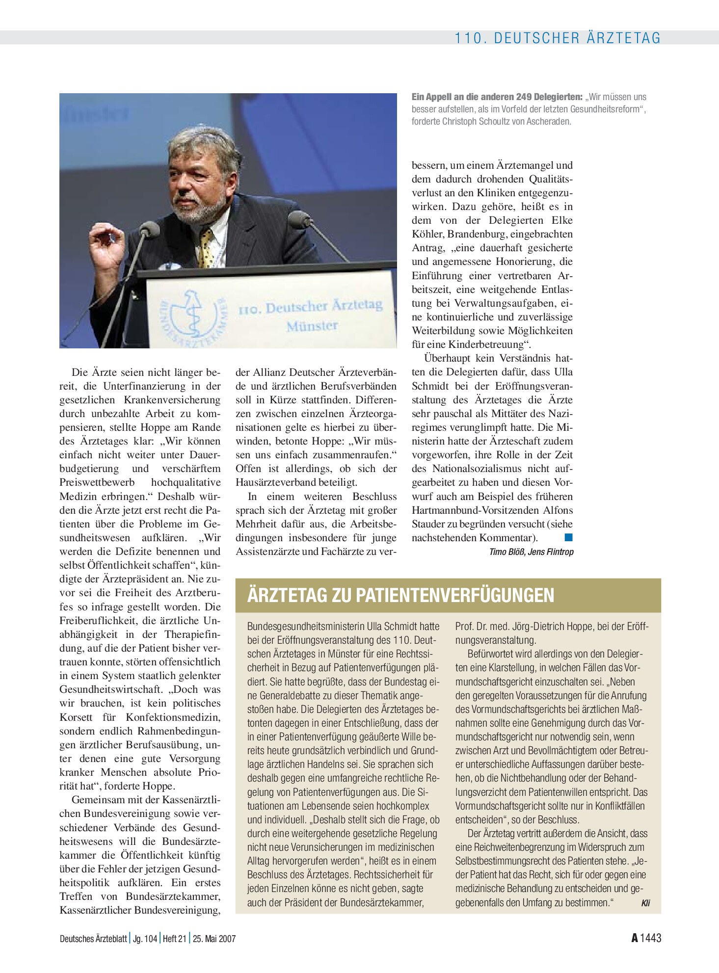 Vorschauseite 1: Ärztetag zu Patientenverfügungen – Deutsches Ärzteblatt