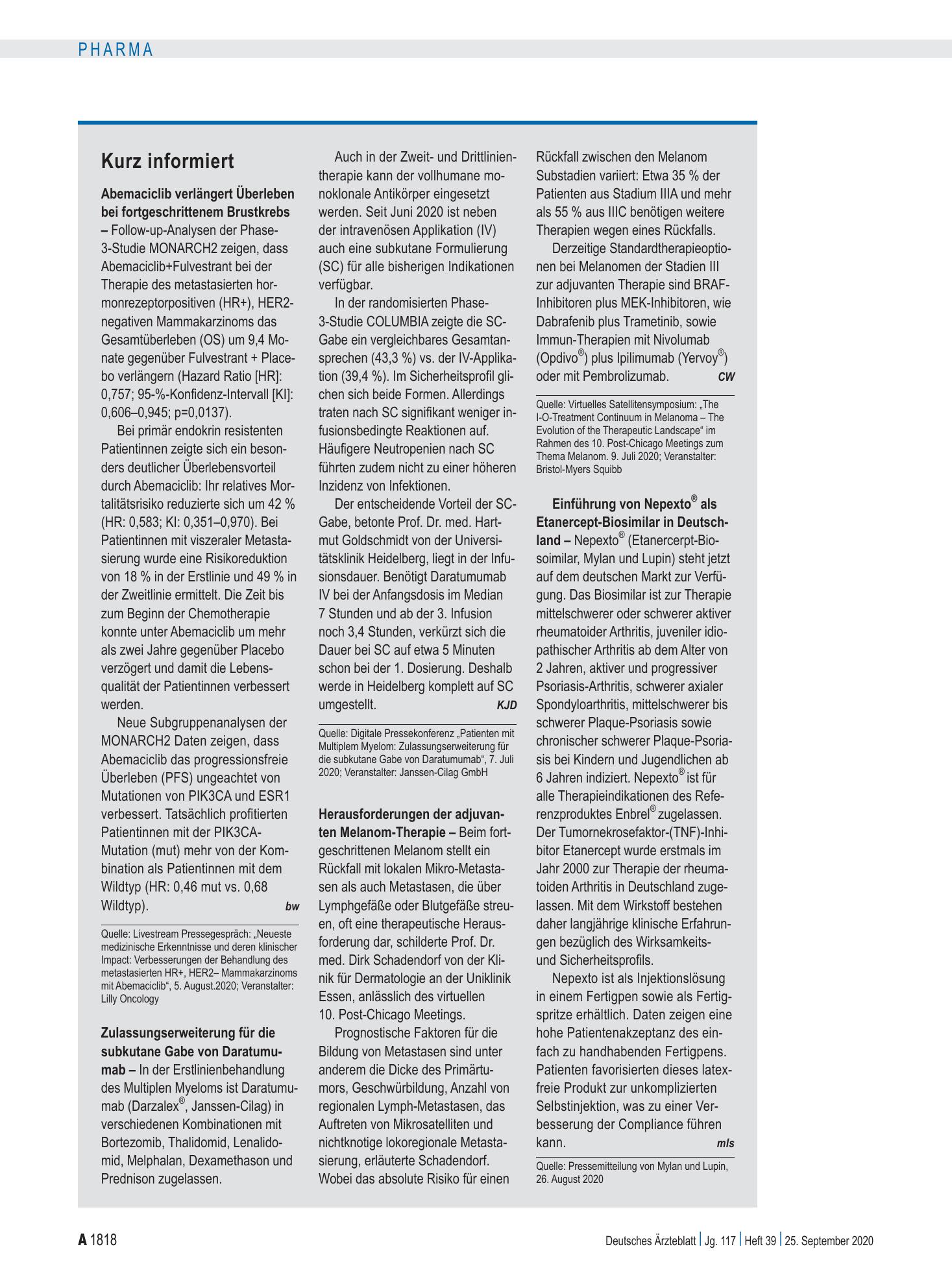 Vorschauseite 1: Kurz informiert – Deutsches Ärzteblatt