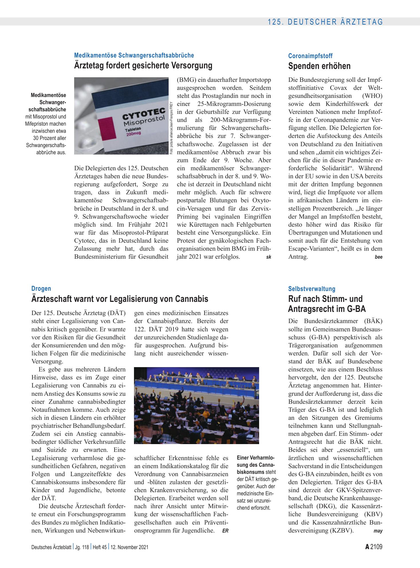 Vorschauseite 1: Coronaimpfstoff: Spenden erhöhen – Deutsches Ärzteblatt