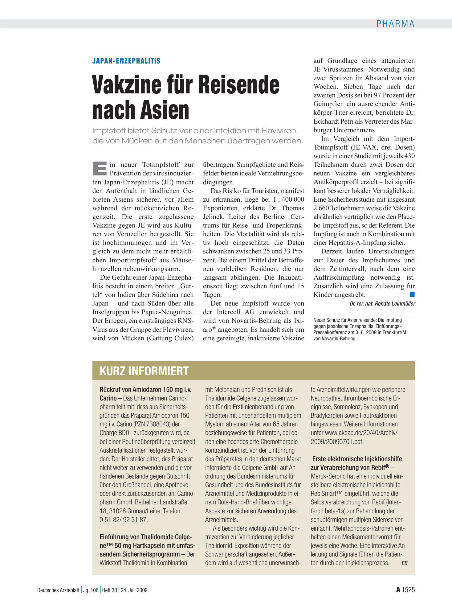 Vorschauseite 1: Kurz informiert – Deutsches Ärzteblatt