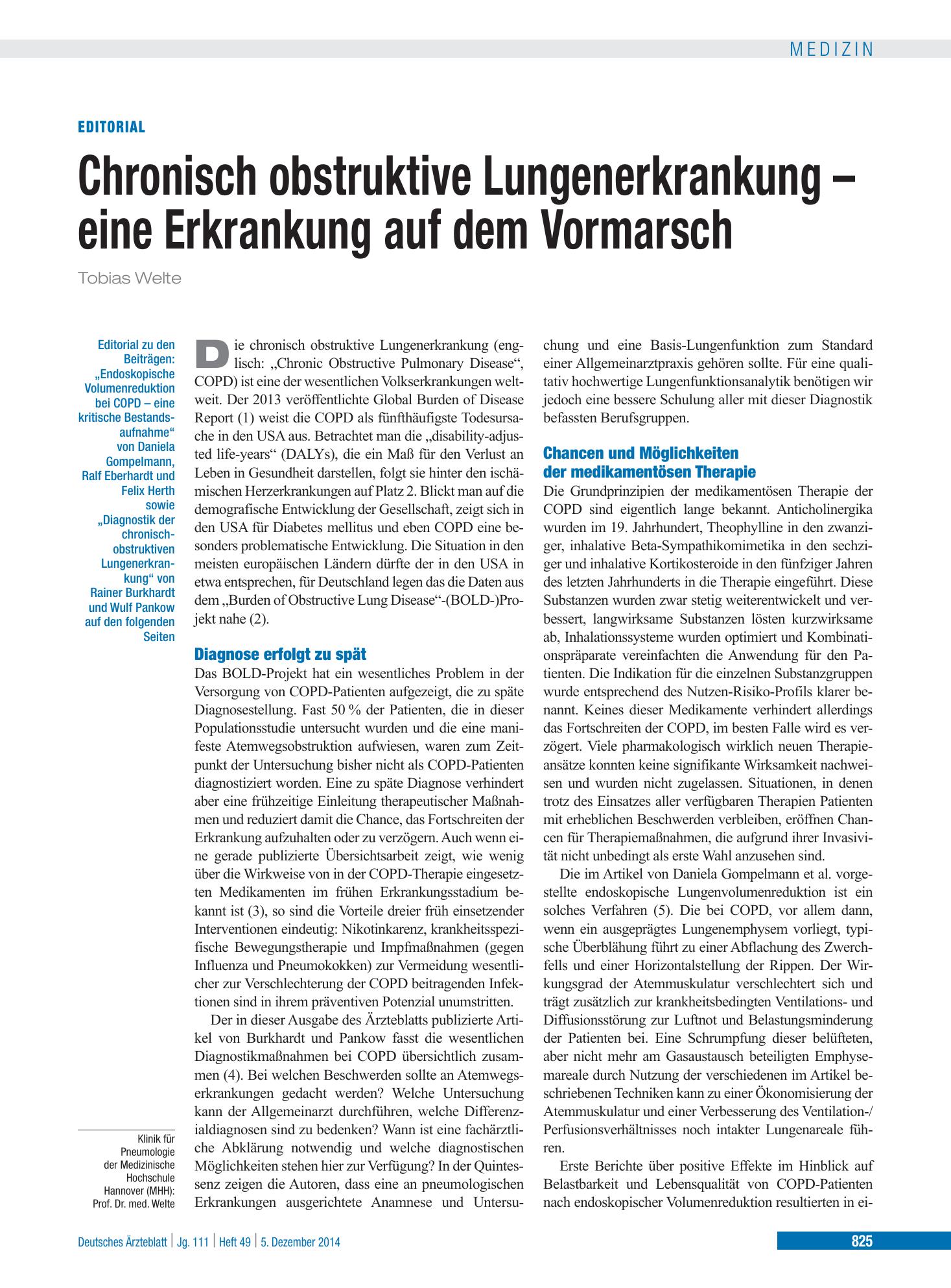 Vorschauseite 1: Diagnostik der chronisch obstruktiven Lungenerkrankung – Deutsches Ärzteblatt