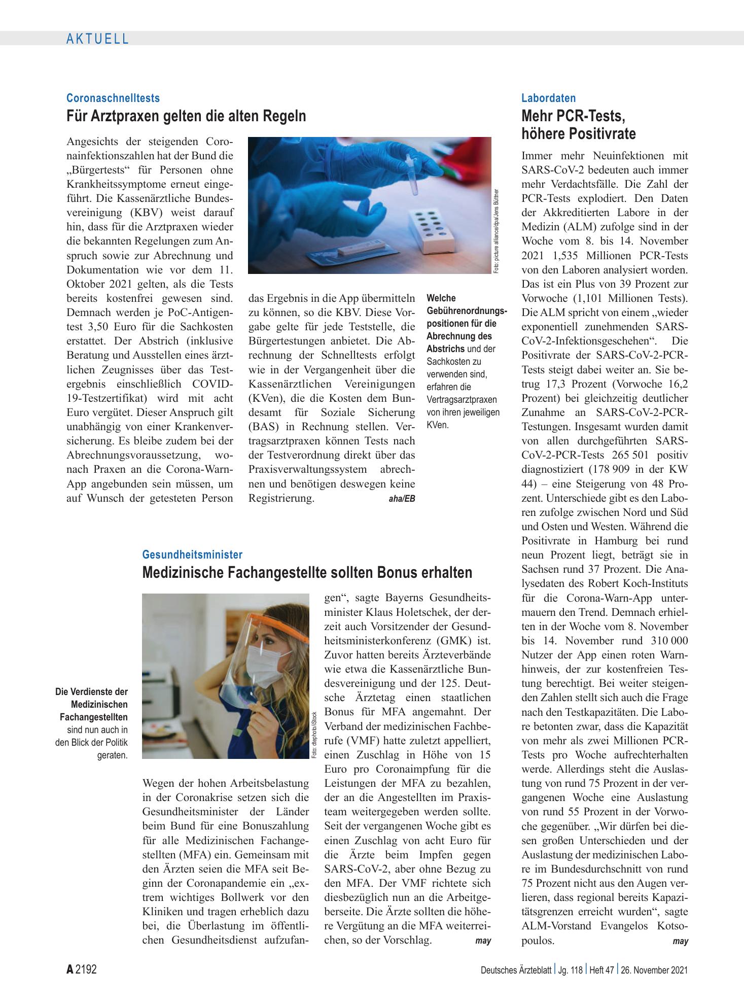 Vorschauseite 1: Labordaten: Mehr PCR-Tests, höhere Positivrate – Deutsches Ärzteblatt